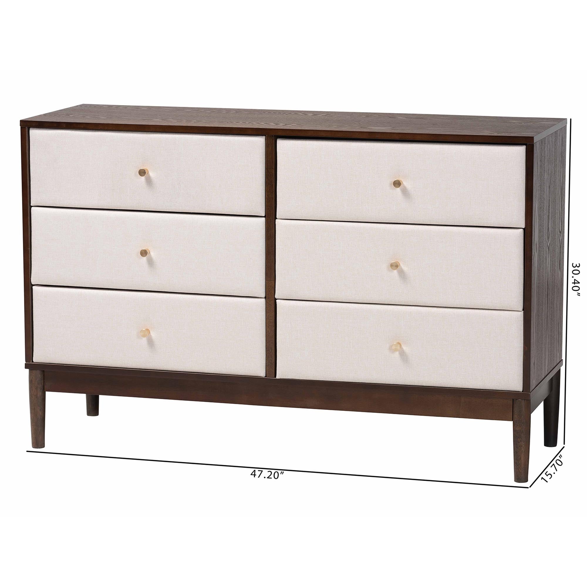 Baxton Studio Nikolai Mid-Century Beige Fabric and Wenge Brown Wood 6-Drawer Dresser
