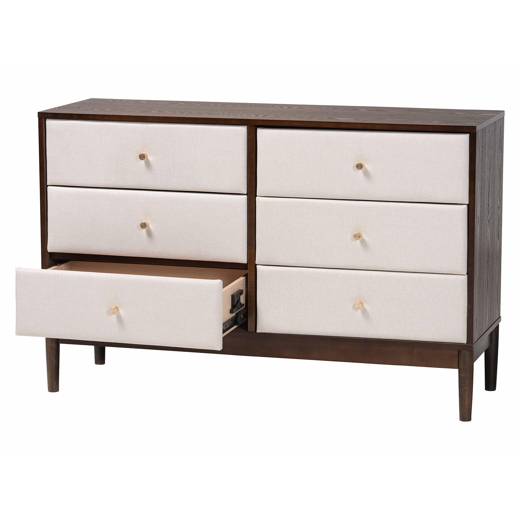 Baxton Studio Nikolai Mid-Century Beige Fabric and Wenge Brown Wood 6-Drawer Dresser