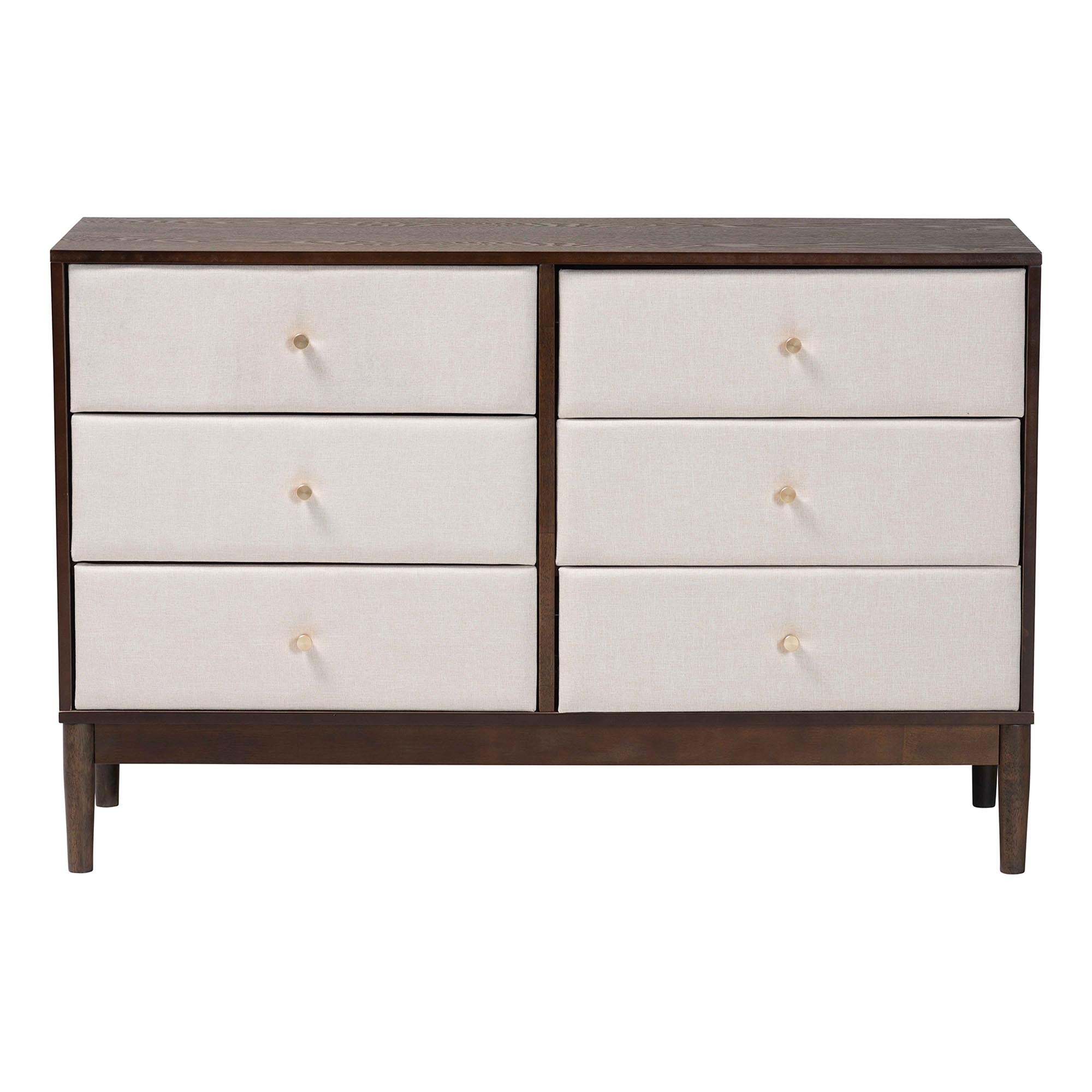 Baxton Studio Nikolai Mid-Century Beige Fabric and Wenge Brown Wood 6-Drawer Dresser
