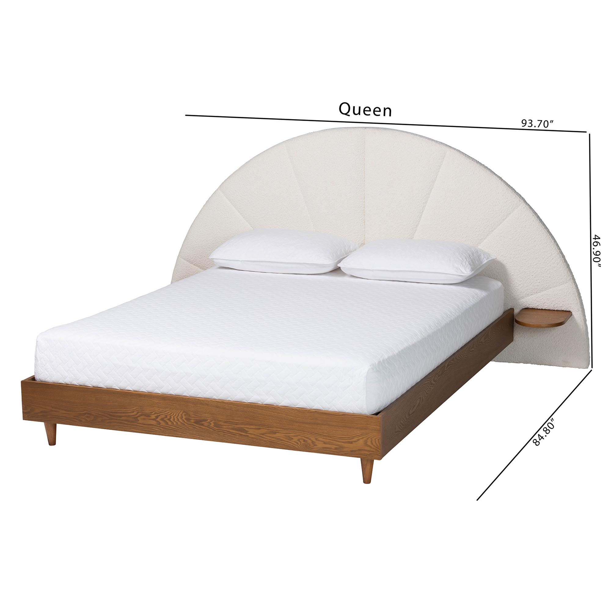 Baxton Studio Bernice Japandi Cream Boucle and Walnut Brown Wood Queen Bed
