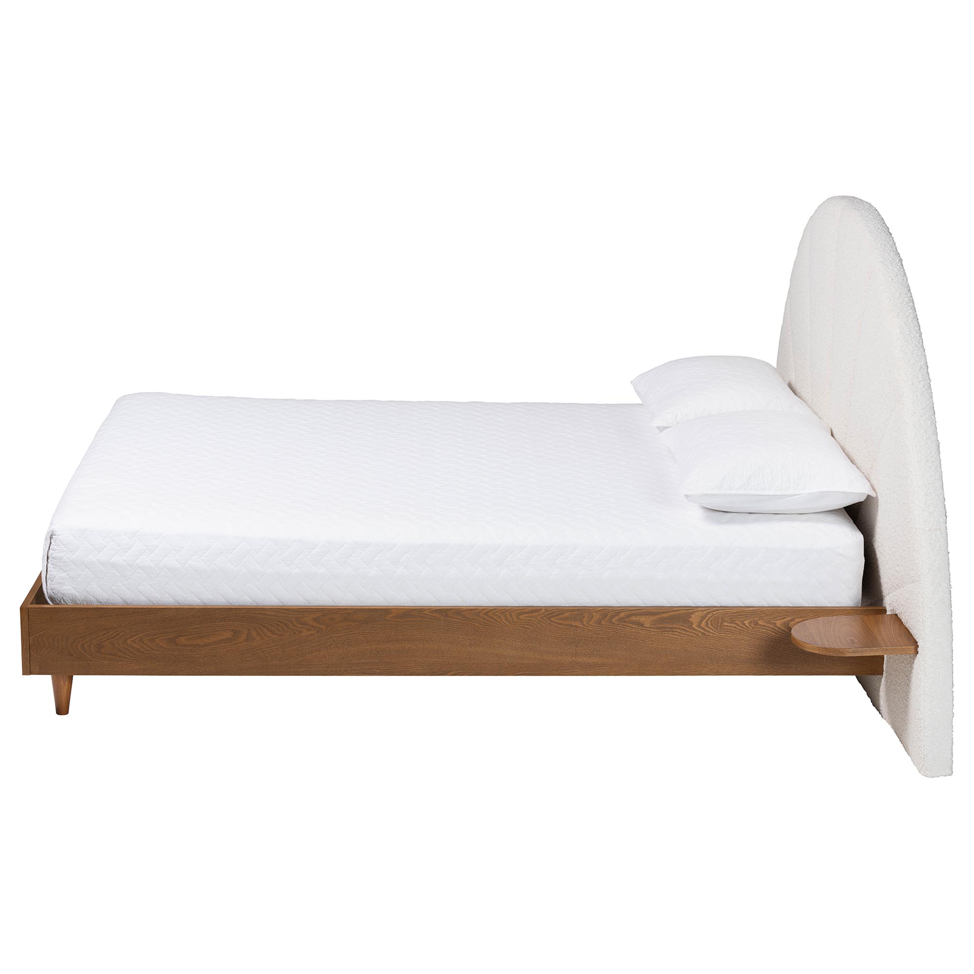 Baxton Studio Bernice Japandi Cream Boucle and Walnut Brown Wood Queen Bed