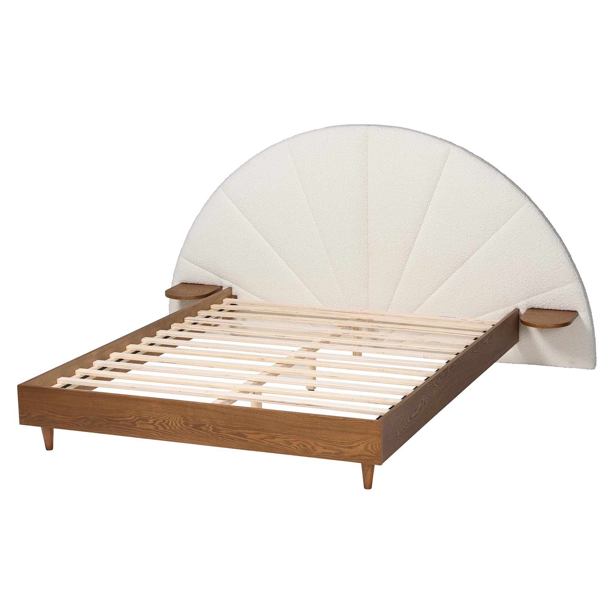 Baxton Studio Bernice Japandi Cream Boucle and Walnut Brown Wood Queen Bed