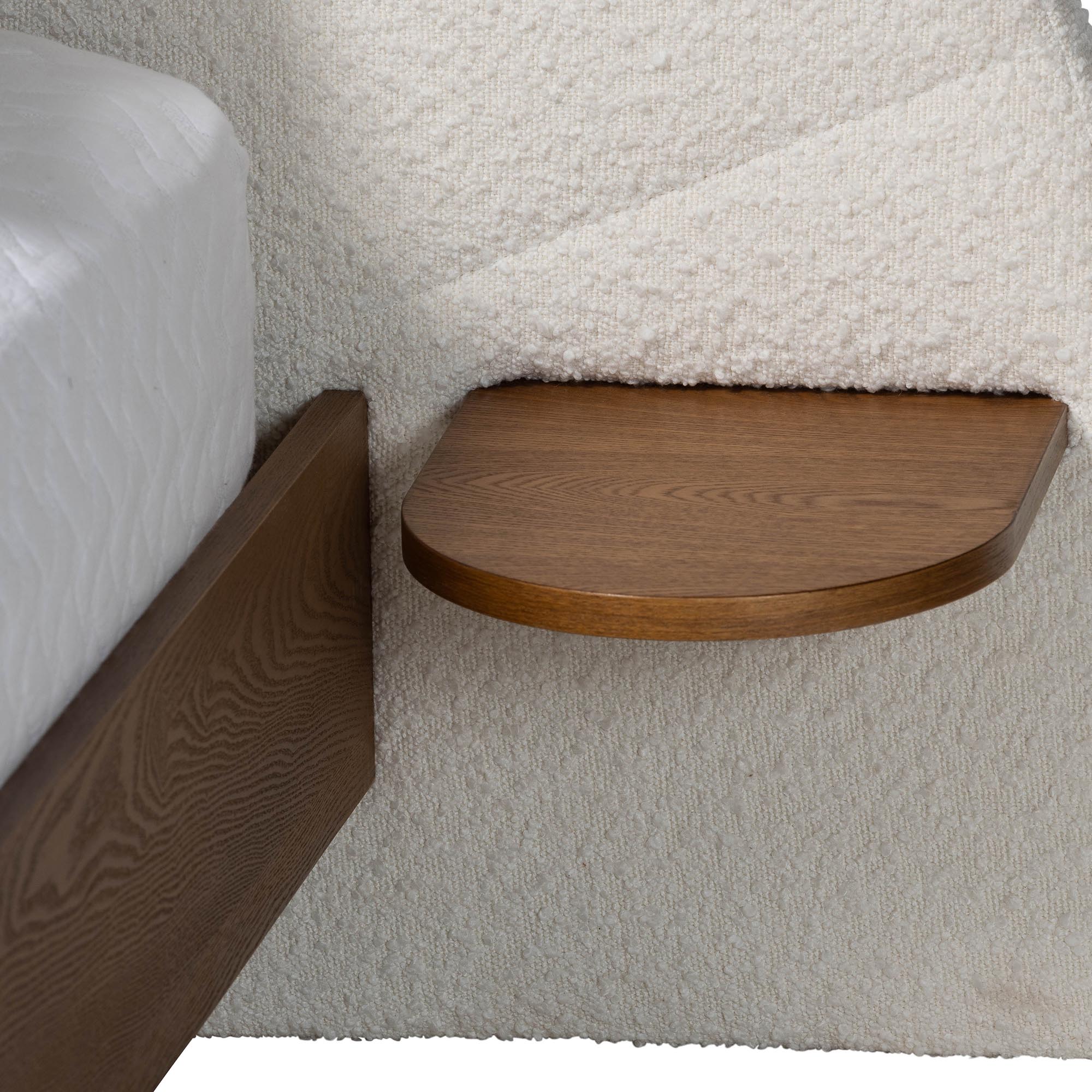 Baxton Studio Bernice Japandi Cream Boucle and Walnut Brown Wood King Bed