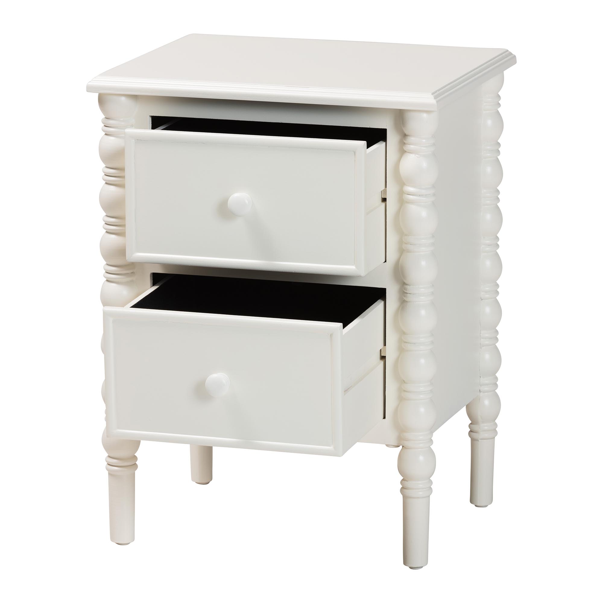 Baxton Studio Malinda Classic White Wood 2-Drawer End Table with Spindle Legs