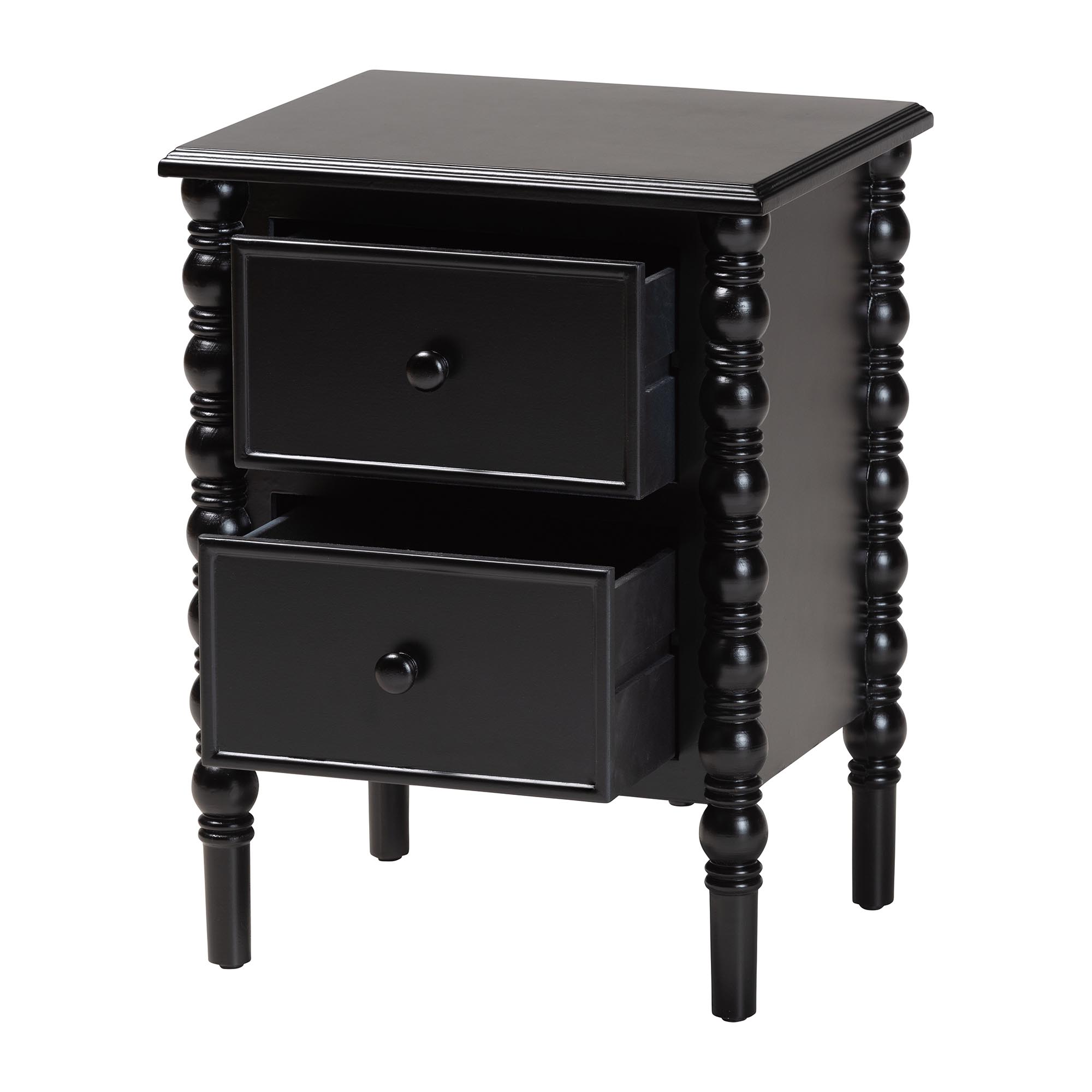 Baxton Studio Malinda Classic Black Wood 2-Drawer End Table with Spindle Legs