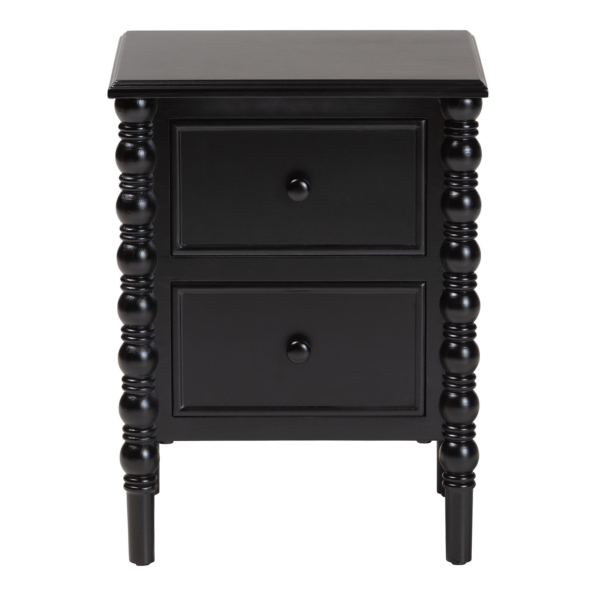 Baxton Studio Malinda Classic Black Wood 2-Drawer End Table with Spindle Legs