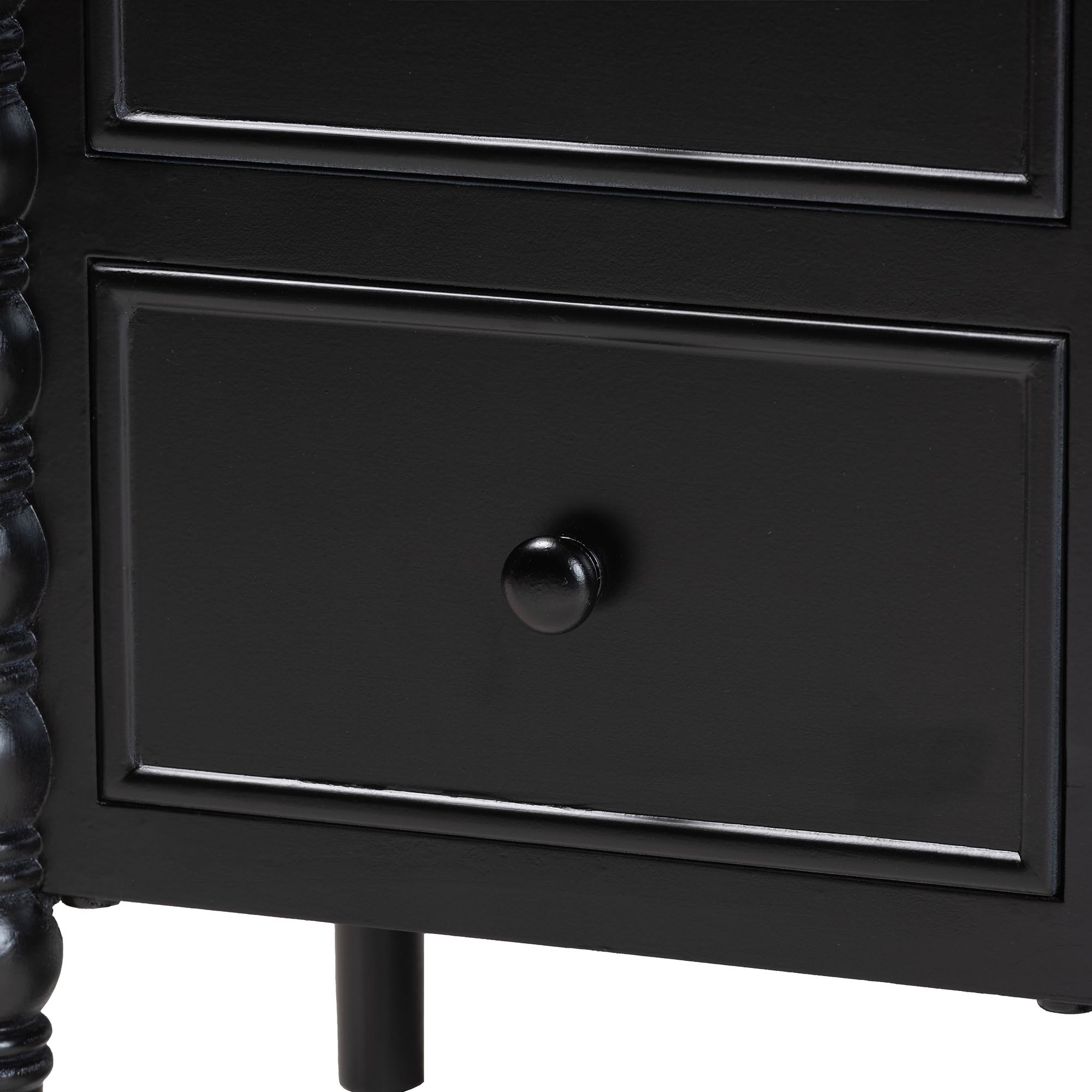 Baxton Studio Malinda Classic Black Wood 2-Drawer End Table with Spindle Legs