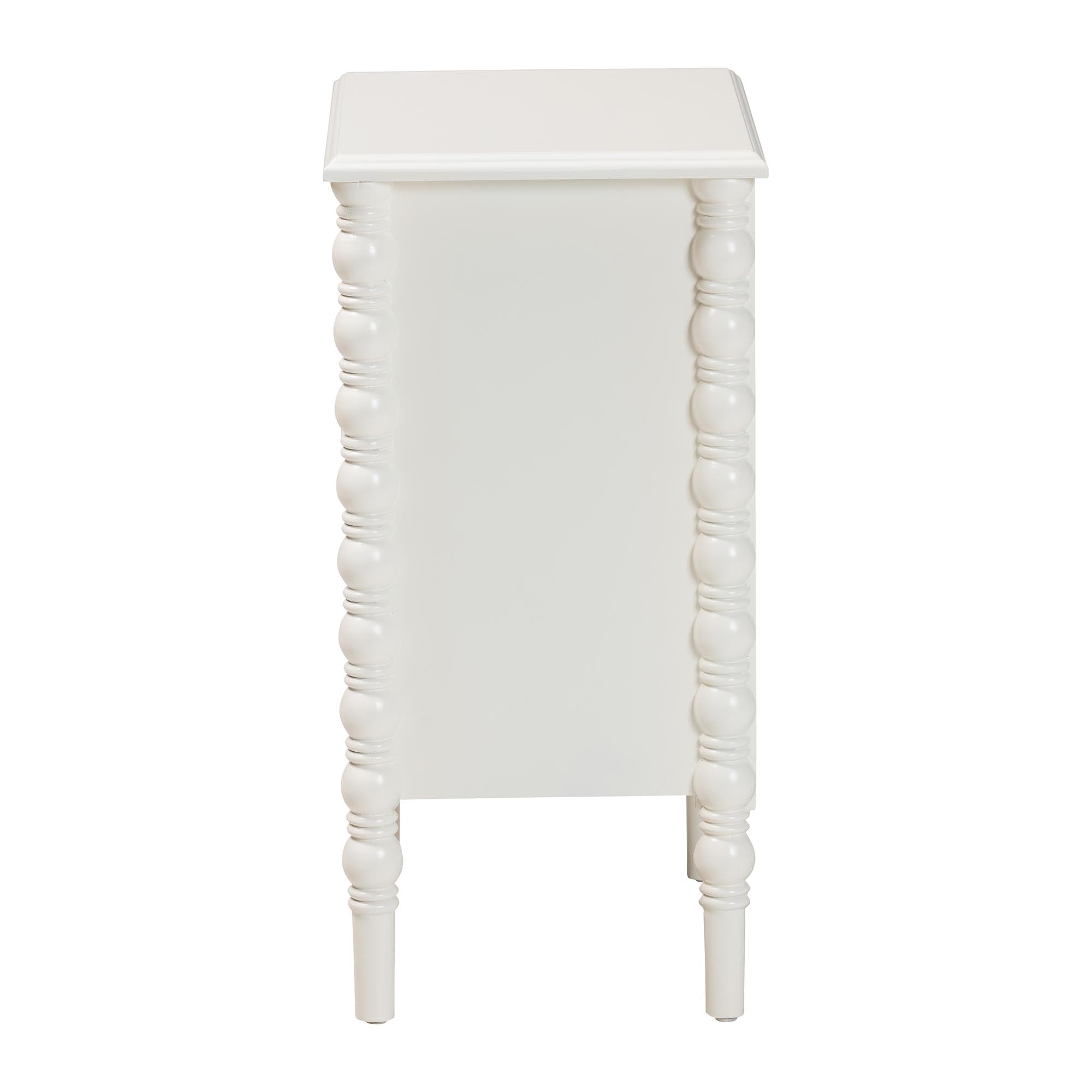 Baxton Studio Malinda Classic White Wood 3-Drawer End Table with Spindle Legs