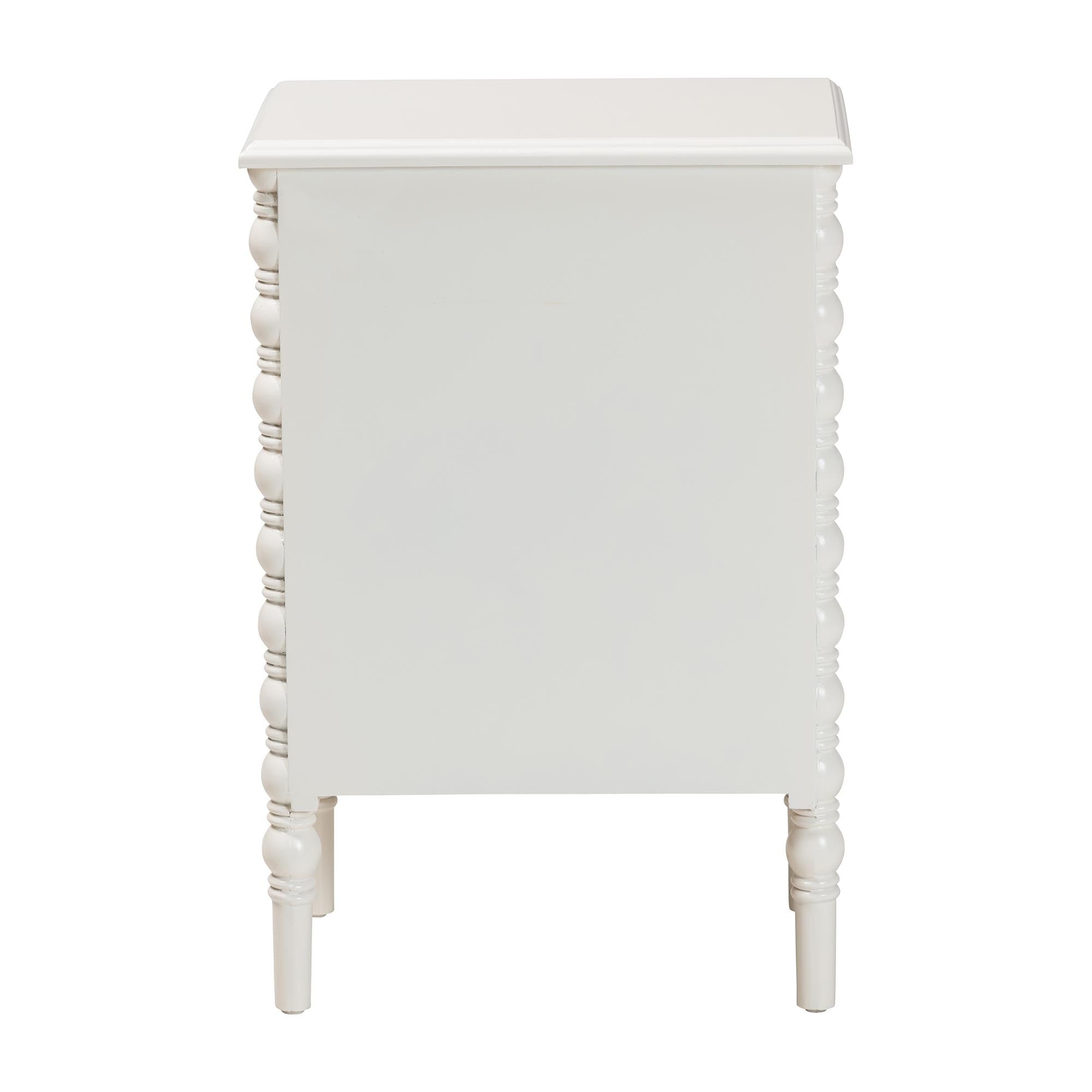 Baxton Studio Malinda Classic White Wood 3-Drawer End Table with Spindle Legs