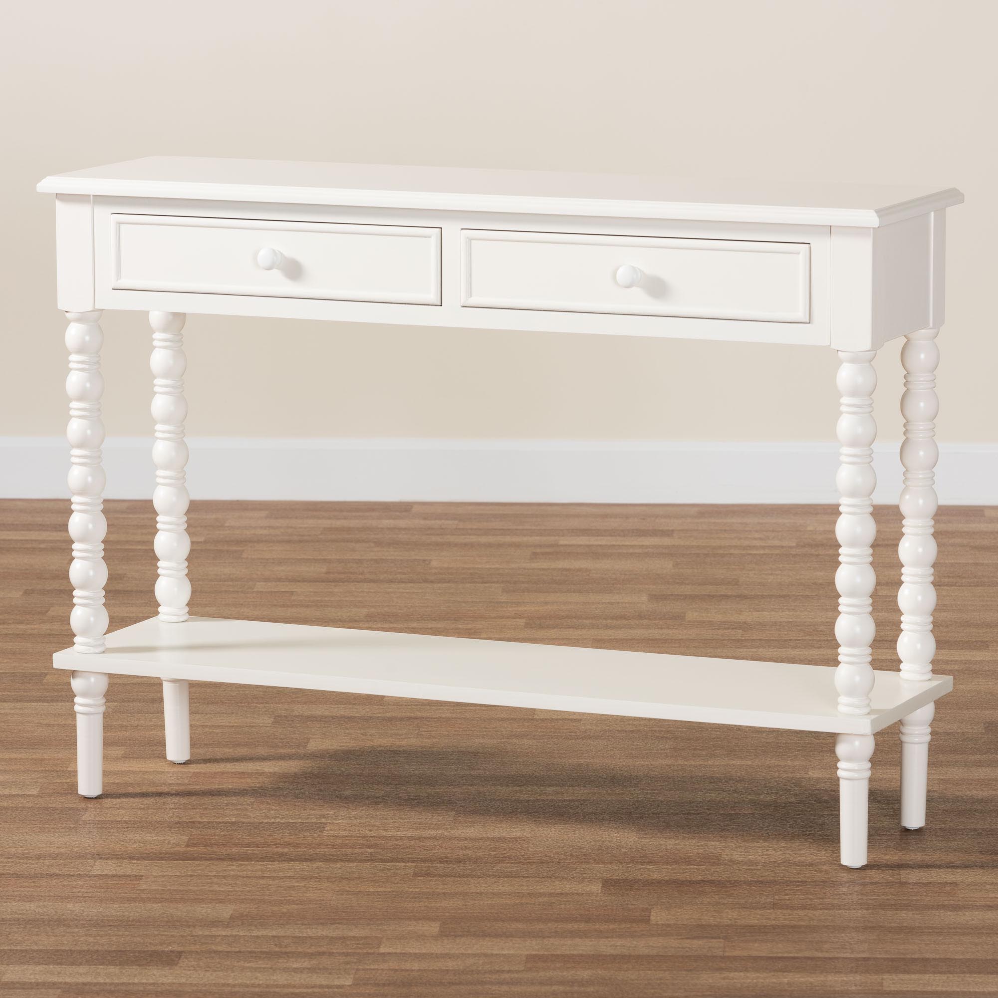 Baxton Studio Malinda Classic White Wood 2-Drawer Console Table with Spindle Legs