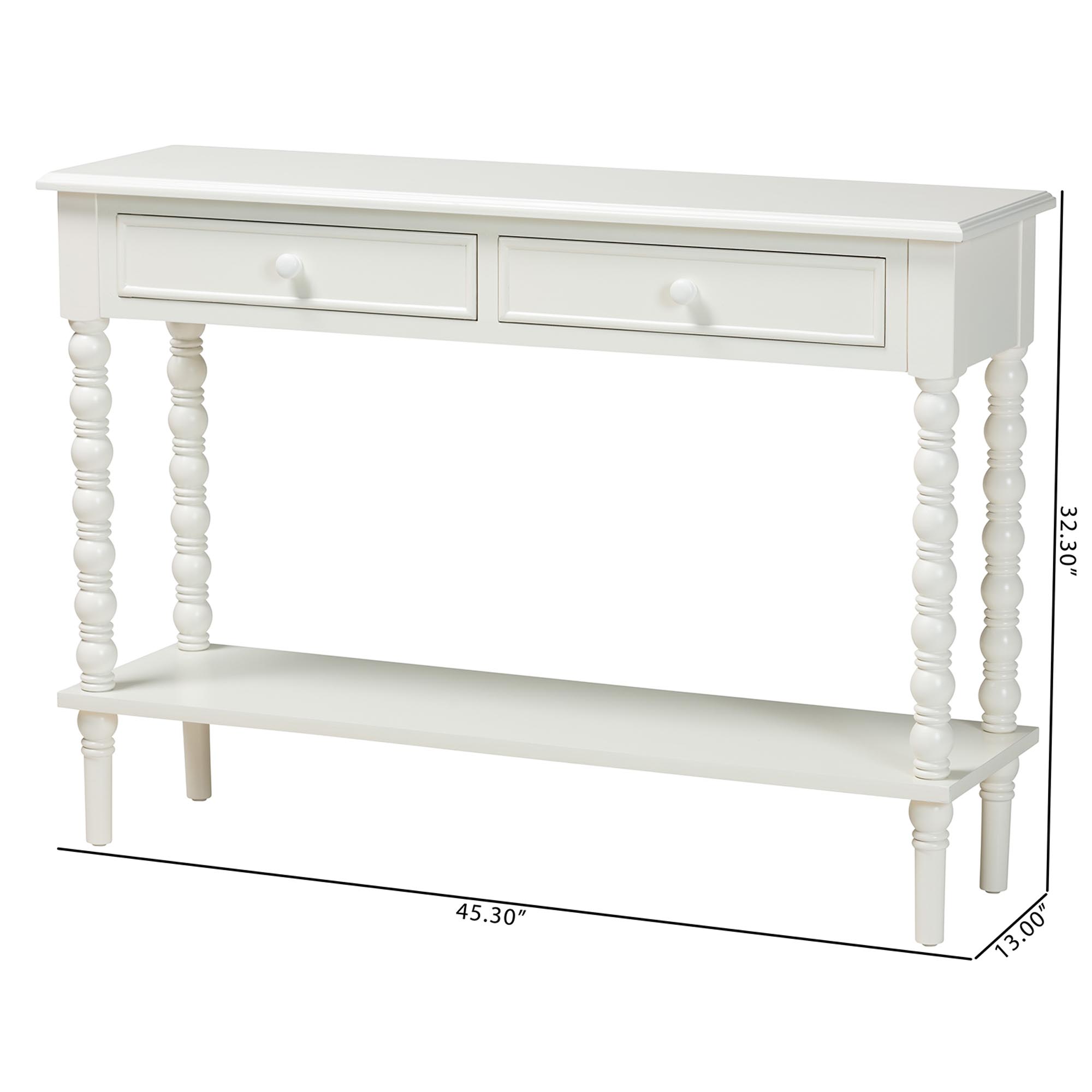 Baxton Studio Malinda Classic White Wood 2-Drawer Console Table with Spindle Legs