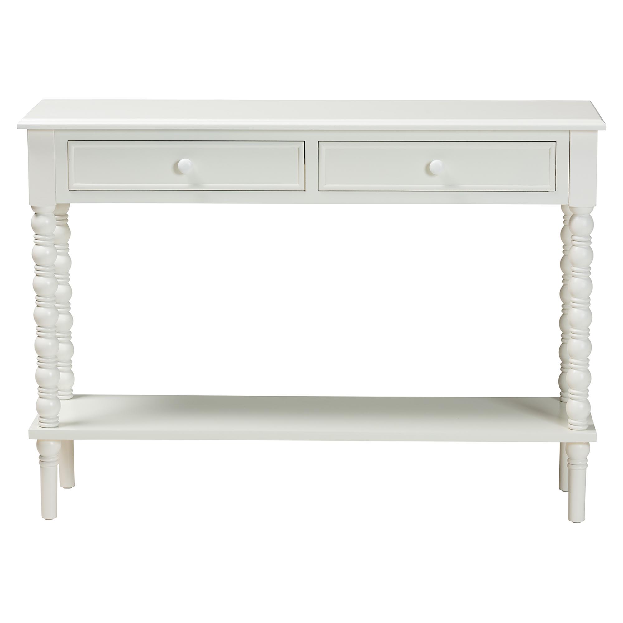 Baxton Studio Malinda Classic White Wood 2-Drawer Console Table with Spindle Legs
