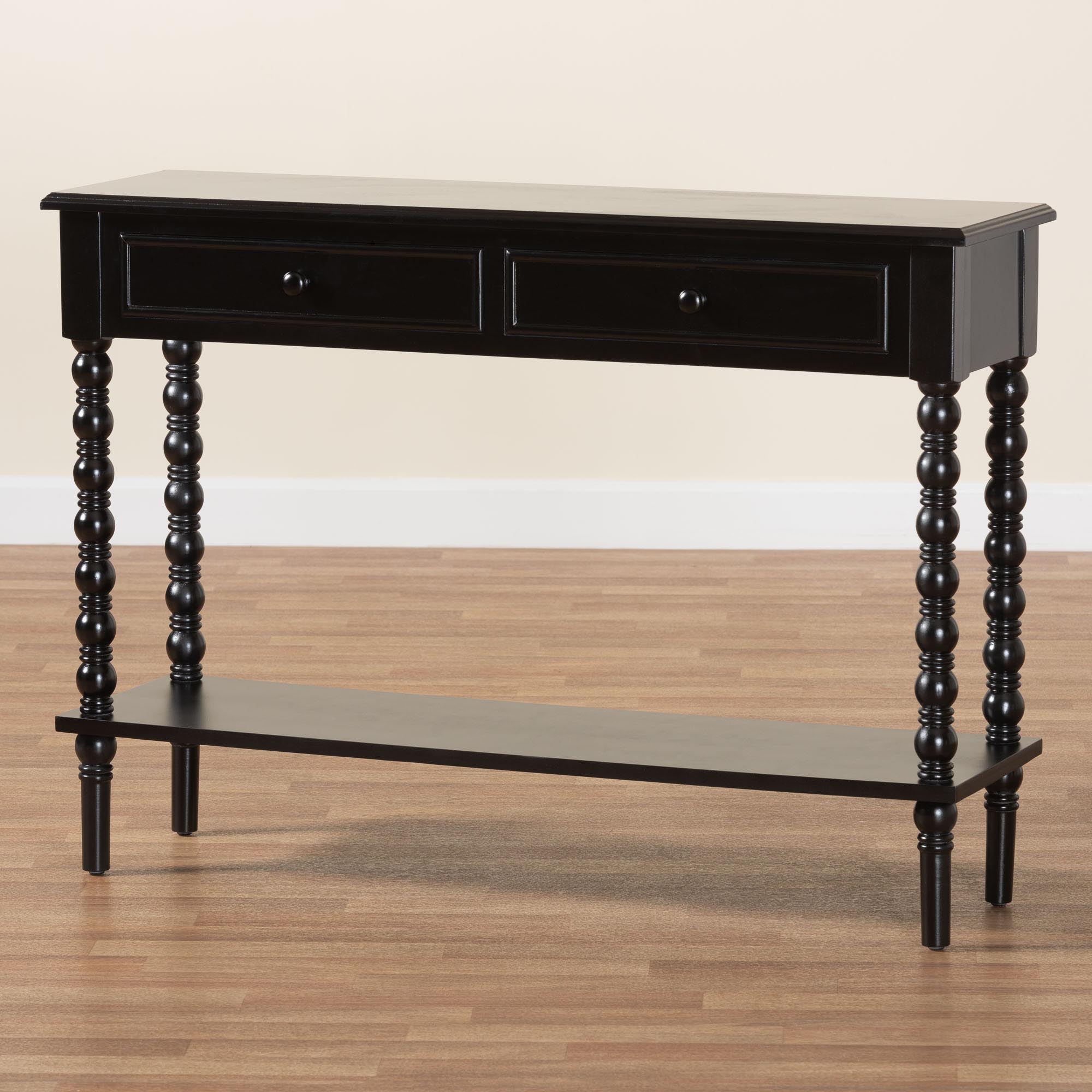 Baxton Studio Malinda Classic Black Wood 2-Drawer Console Table with Spindle Legs