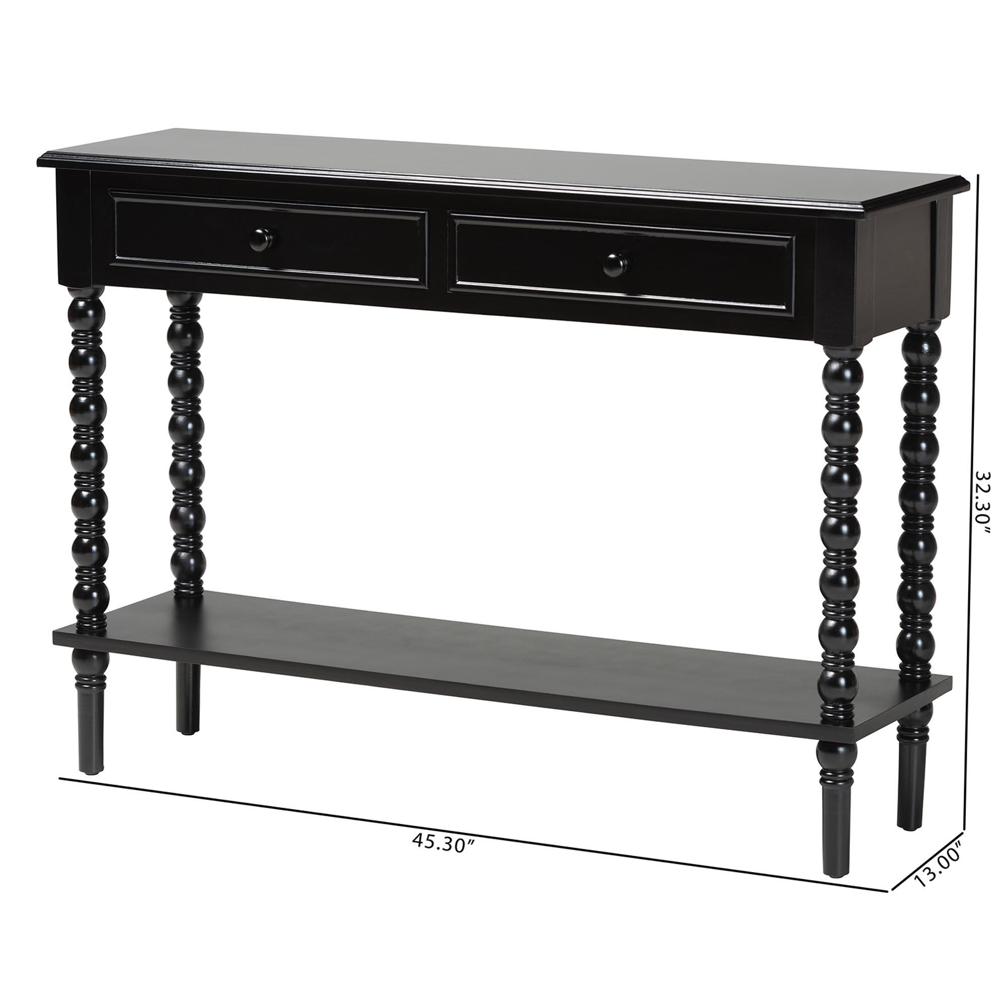 Baxton Studio Malinda Classic Black Wood 2-Drawer Console Table with Spindle Legs