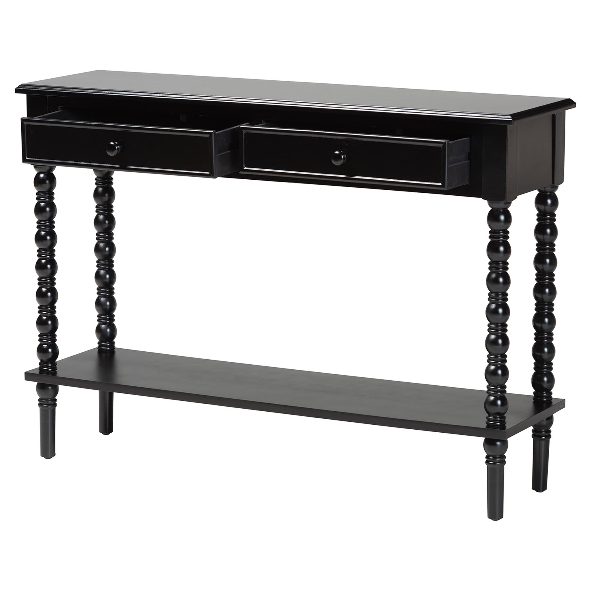 Baxton Studio Malinda Classic Black Wood 2-Drawer Console Table with Spindle Legs