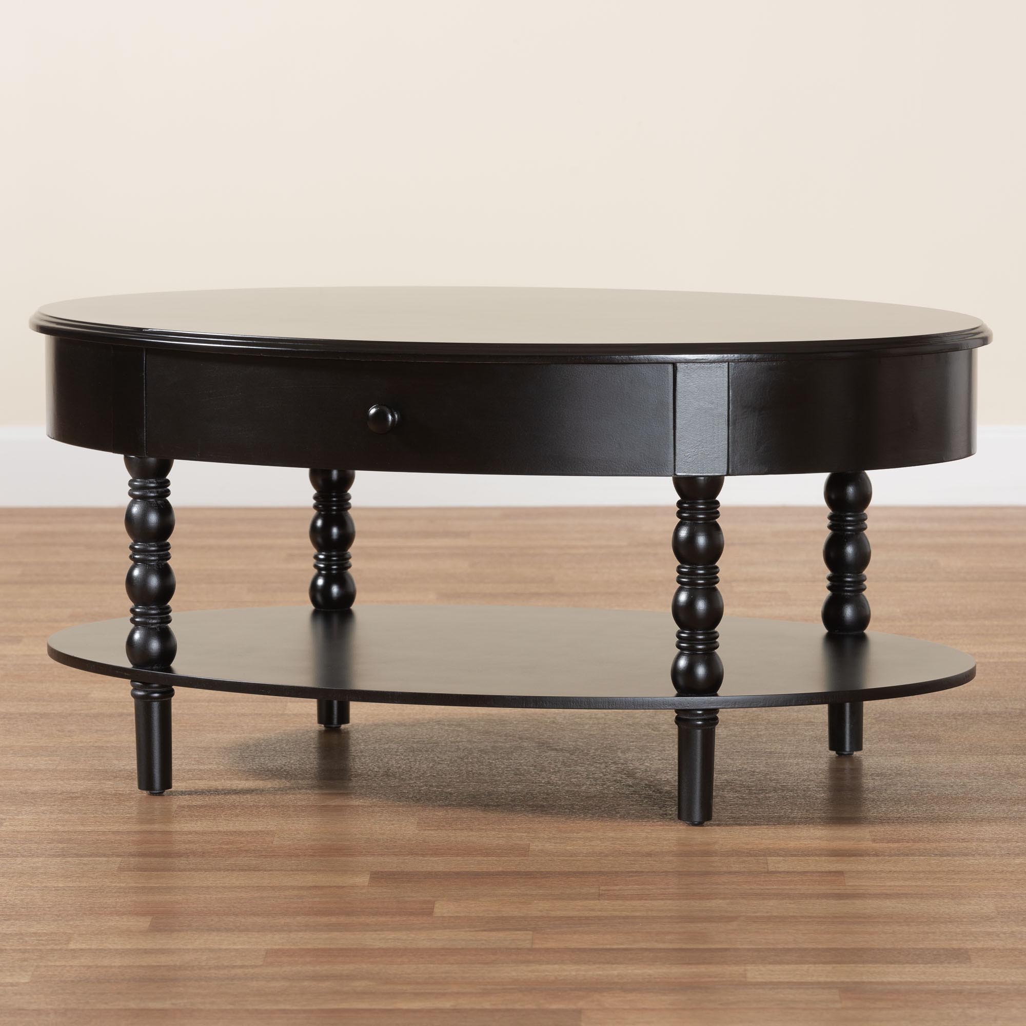 Baxton Studio Malinda Classic Black Wood 1-Drawer Coffee Table with Spindle Legs
