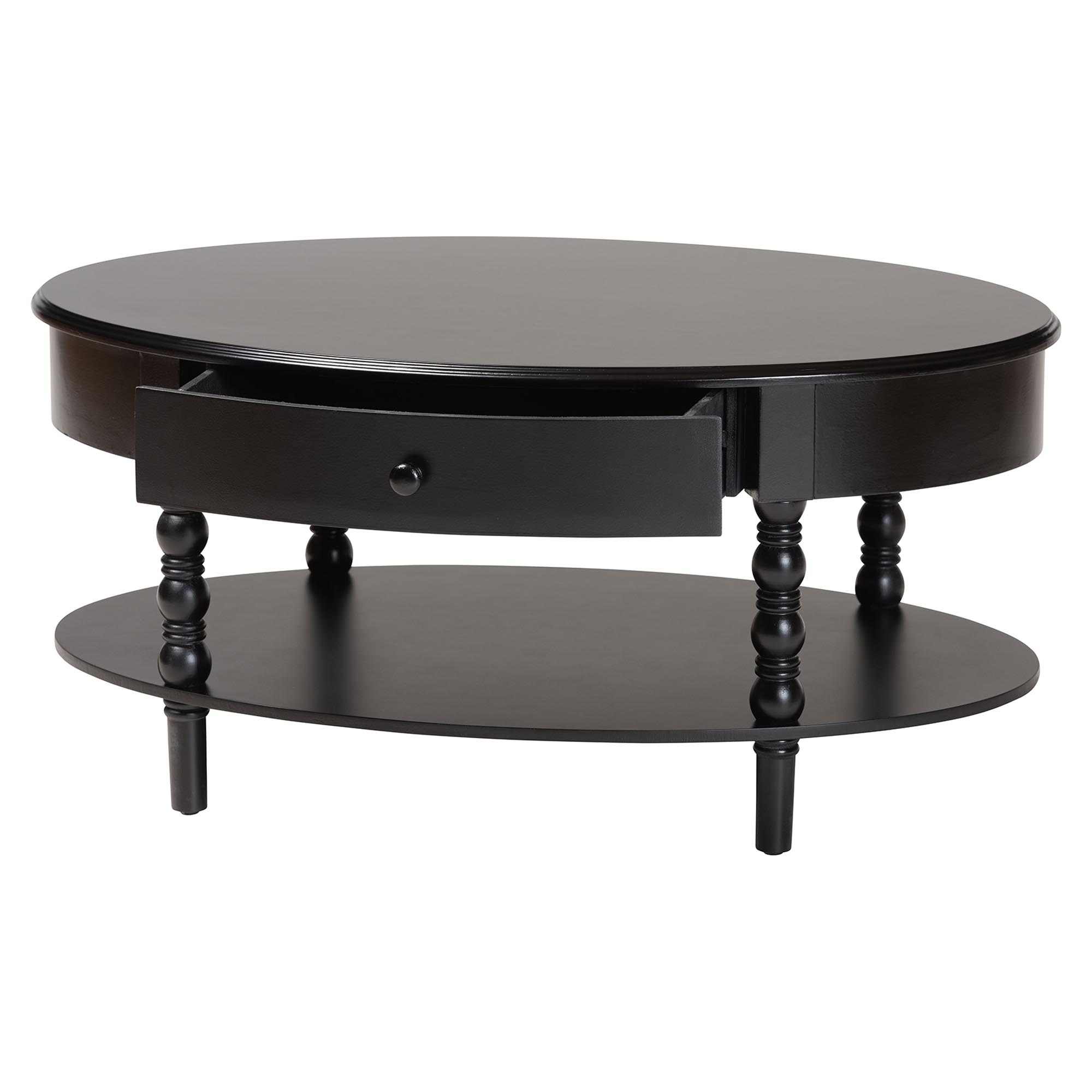 Baxton Studio Malinda Classic Black Wood 1-Drawer Coffee Table with Spindle Legs