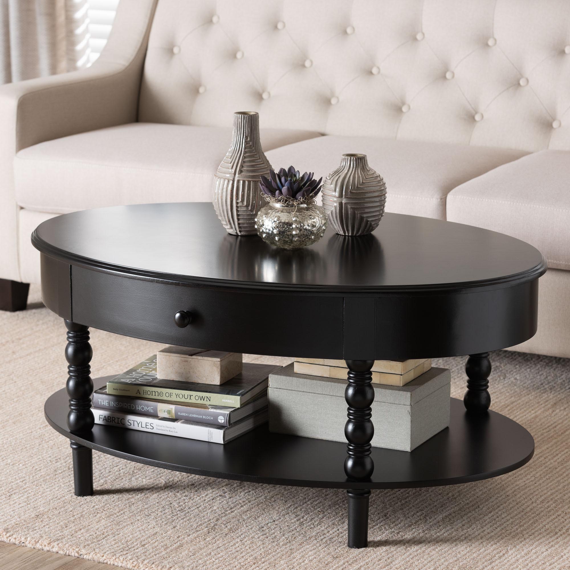 Baxton Studio Malinda Classic Black Wood 1-Drawer Coffee Table with Spindle Legs