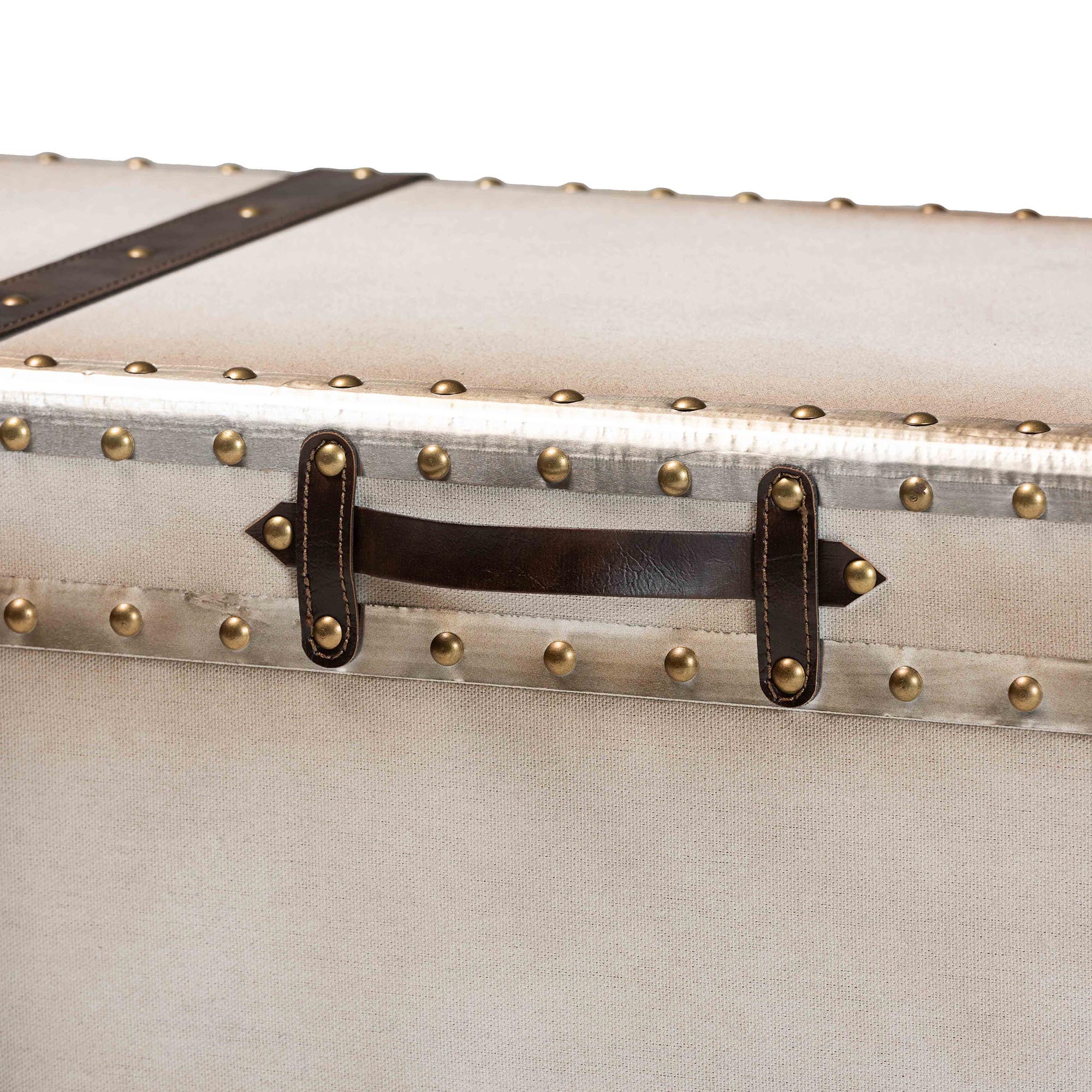 Baxton Studio Nevio Vintage Weathered White Canvas Storage Trunk