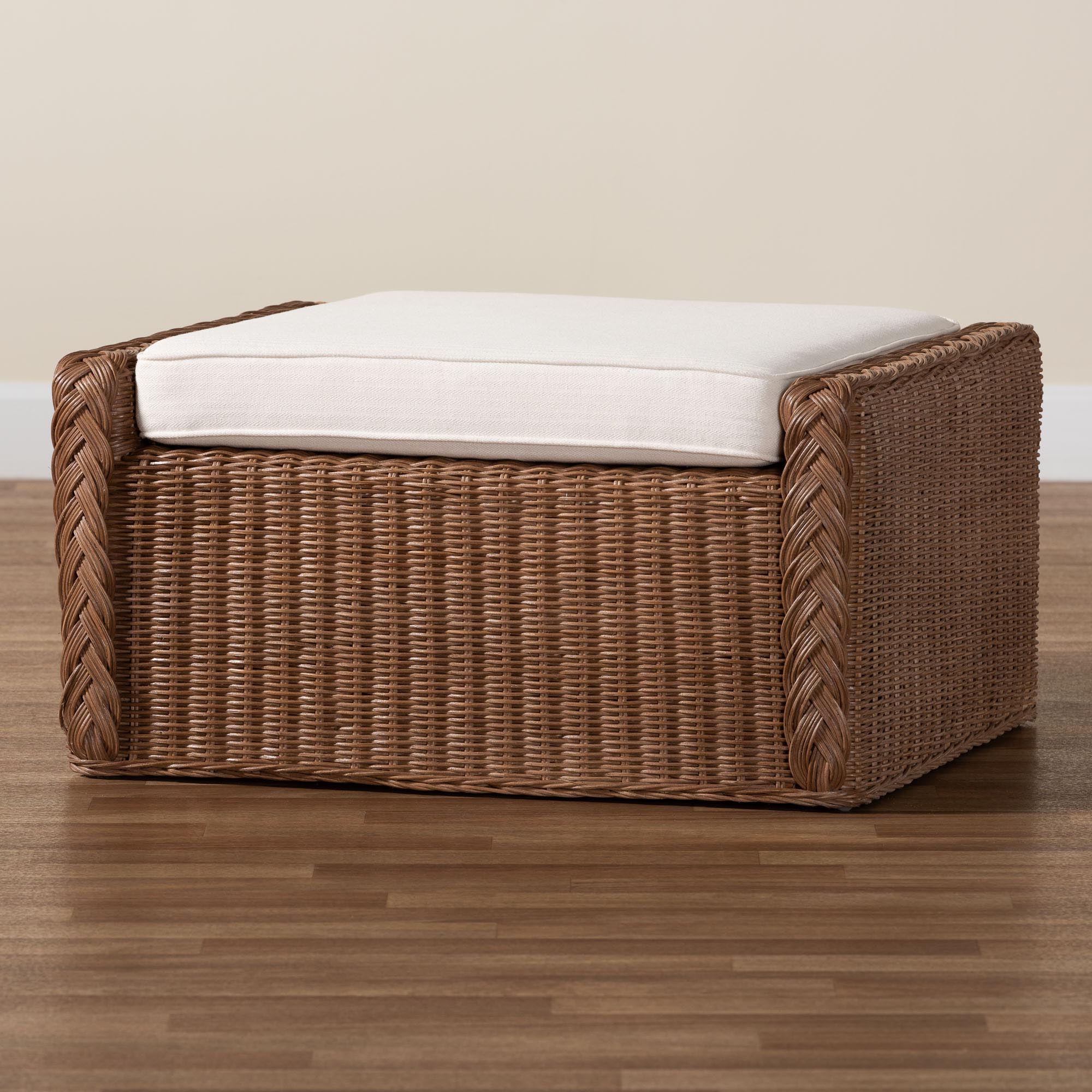 bali & pari Derris Bohemian Peanut Brown Braided Rattan Footstool