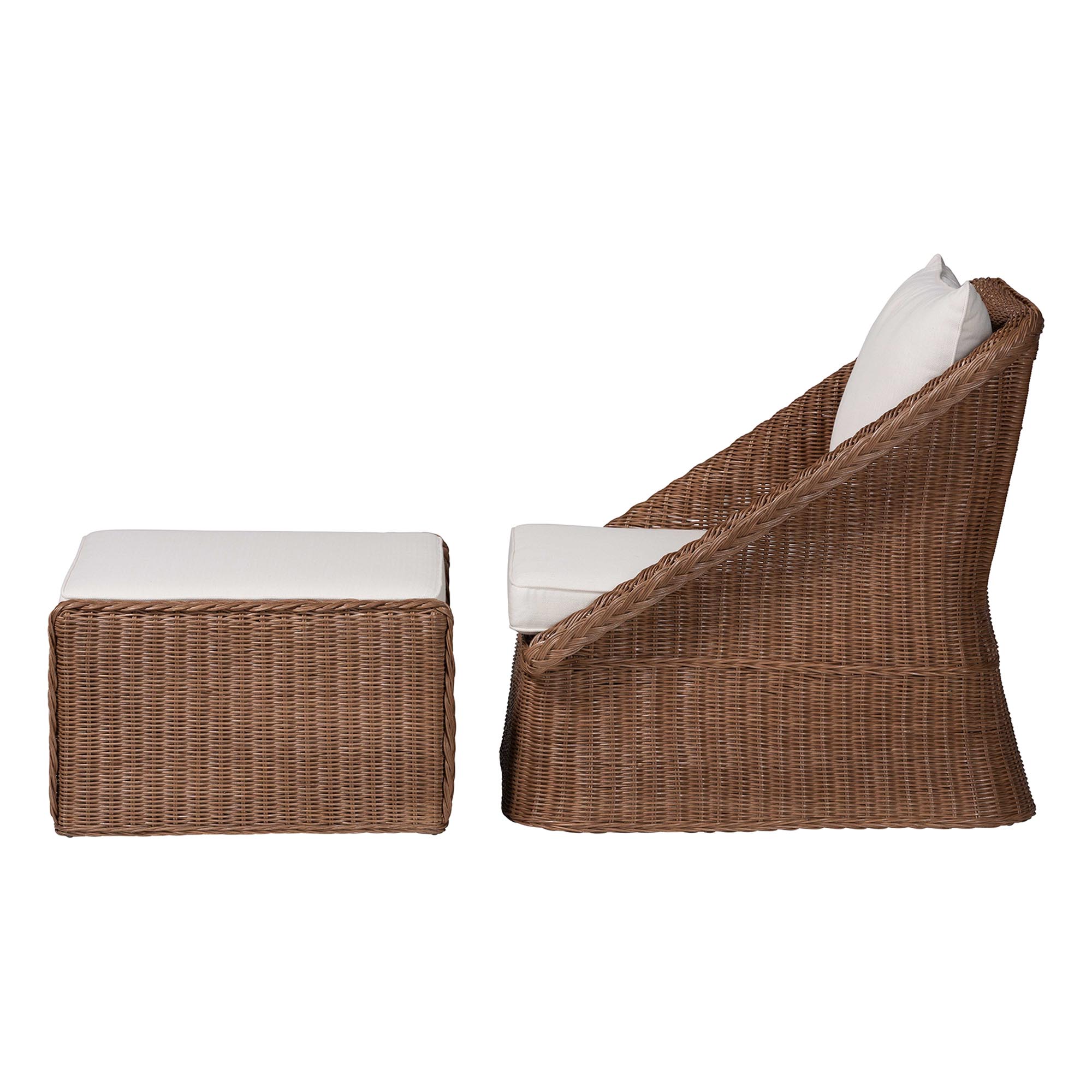 bali & pari Derris Bohemian Peanut Brown Braided Rattan 2-Piece Arm Chair and Footstool Set