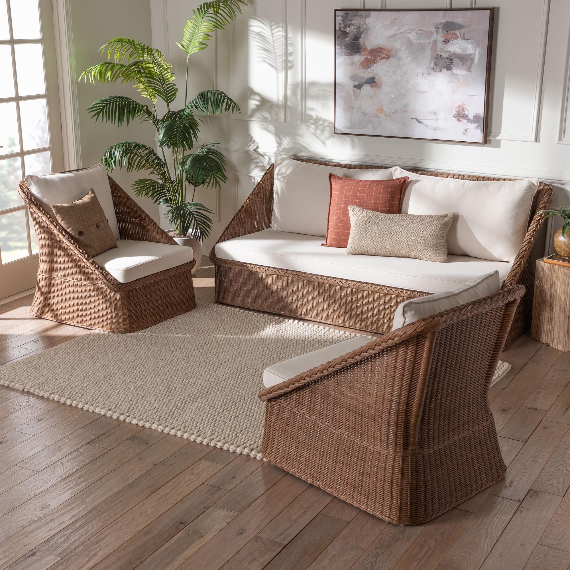 bali & pari Derris Bohemian Peanut Brown Braided Rattan 3-Piece Living Room Set