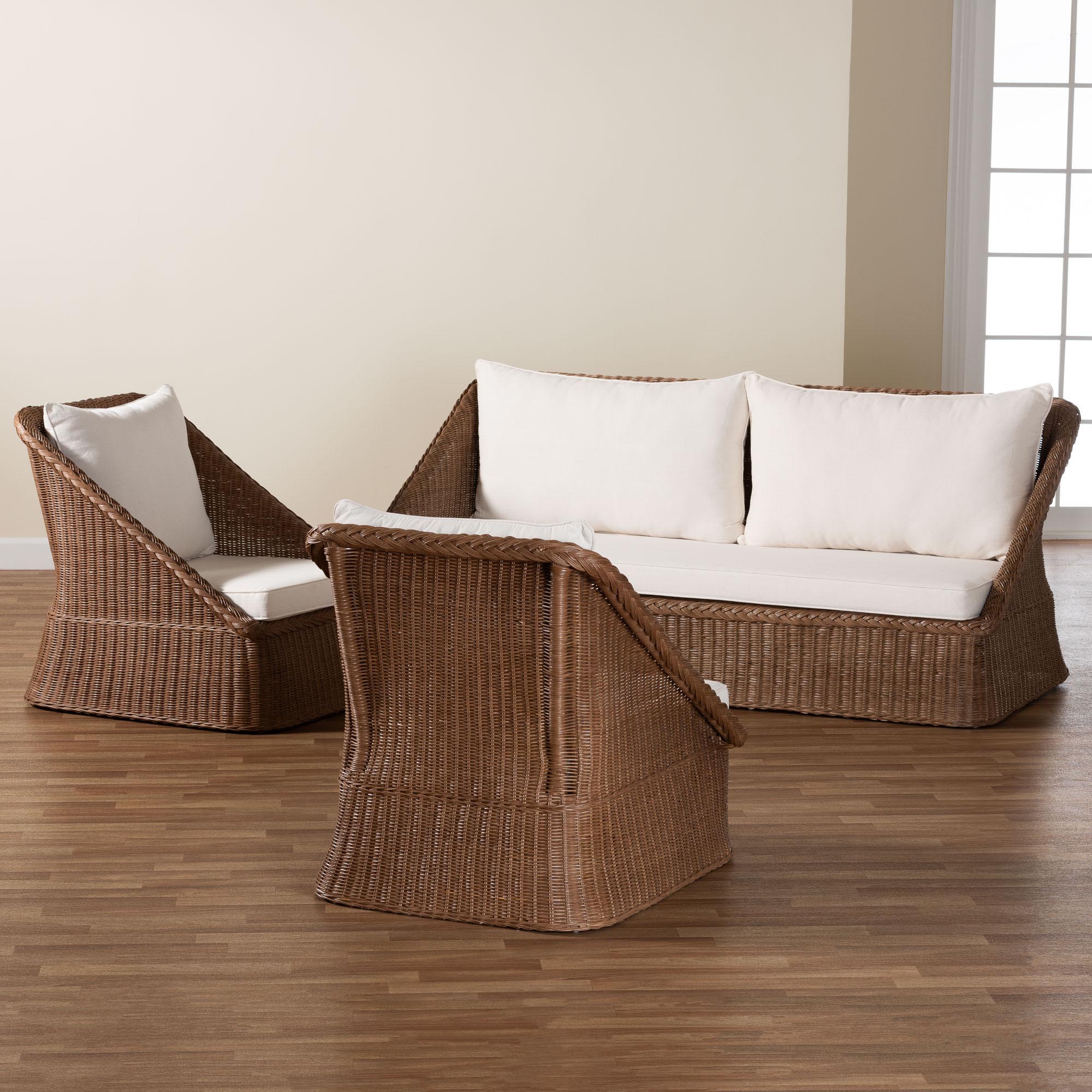 bali & pari Derris Bohemian Peanut Brown Braided Rattan 3-Piece Living Room Set