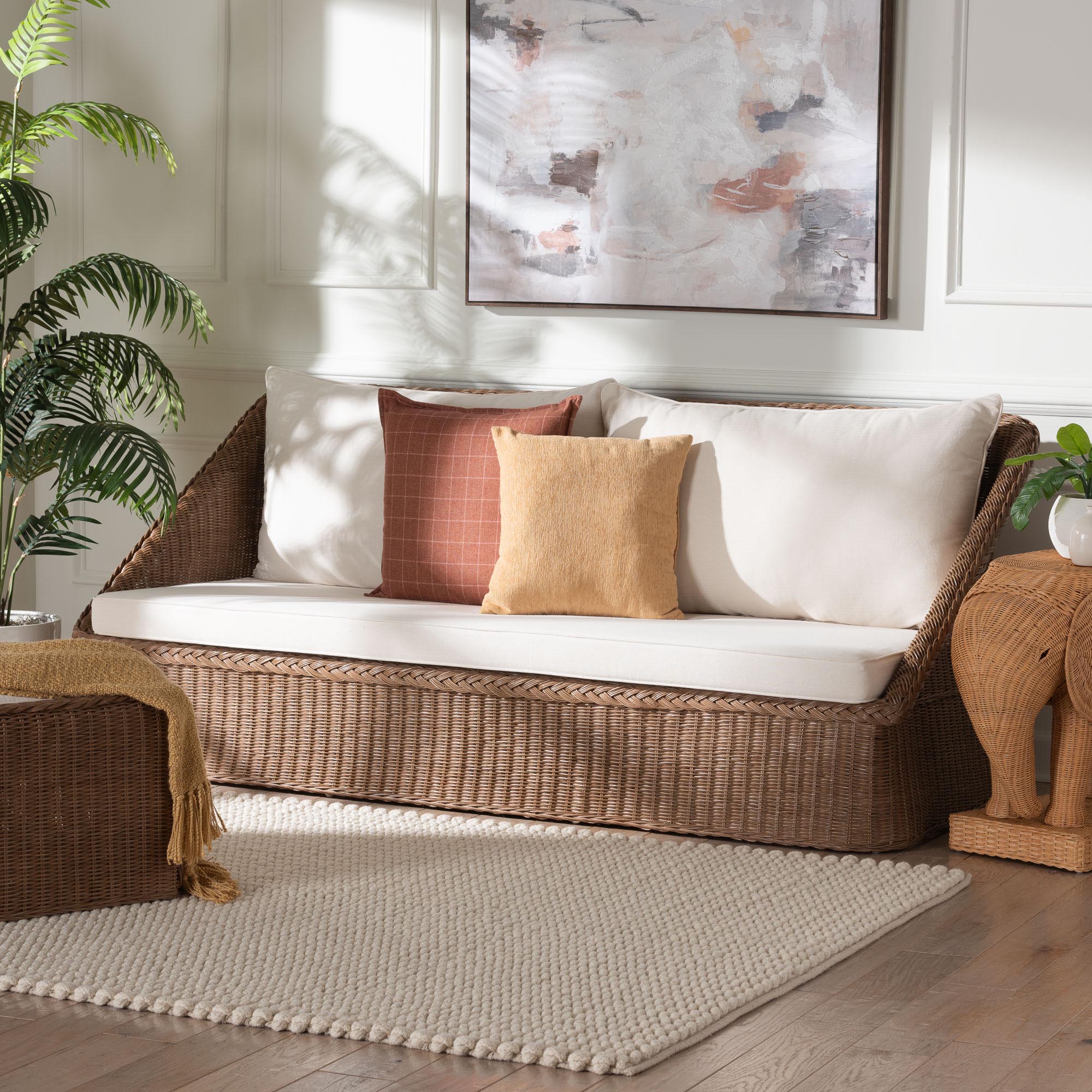 bali & pari Derris Bohemian Peanut Brown Braided Rattan Sofa