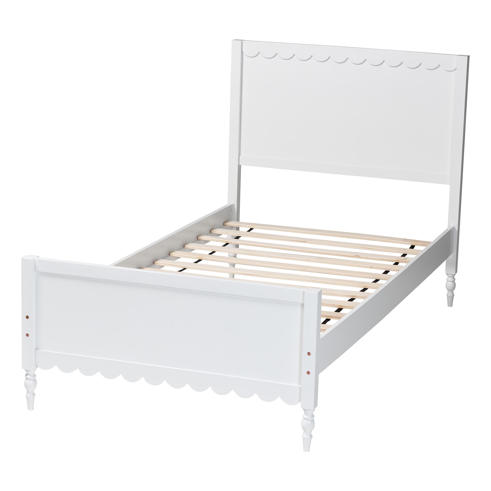 Baxton Studio Roni Modern White Wood Twin Platform Bed with Scalloped Edges