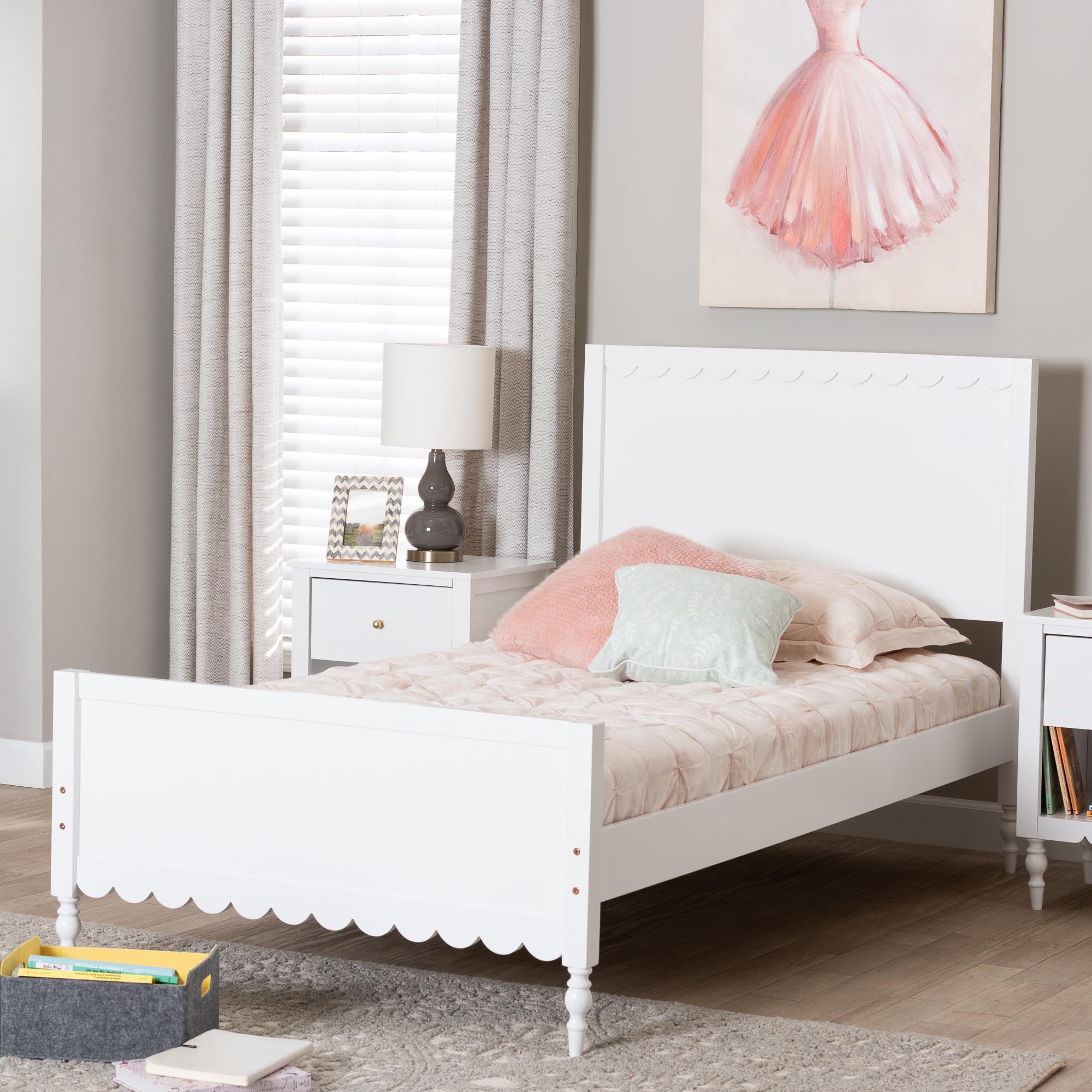 Baxton Studio Roni Modern White Wood Twin Platform Bed with Scalloped Edges