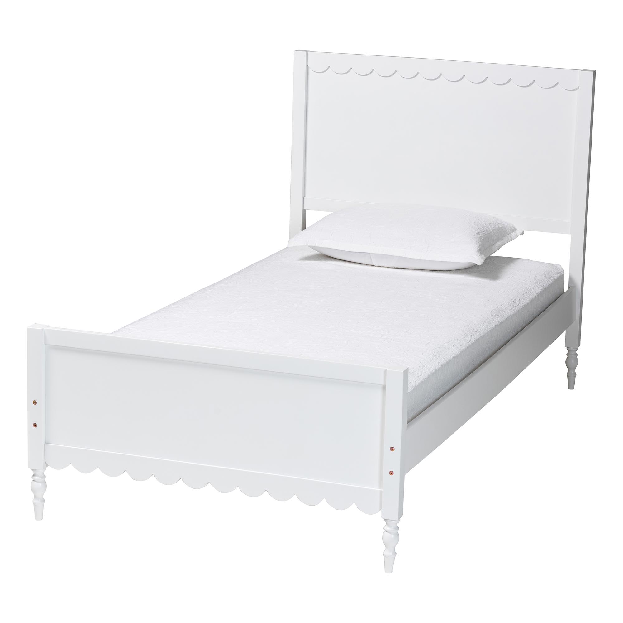 Baxton Studio Roni Modern White Scalloped Wood 4-Piece Full Bedroom Set with Two Nightstands