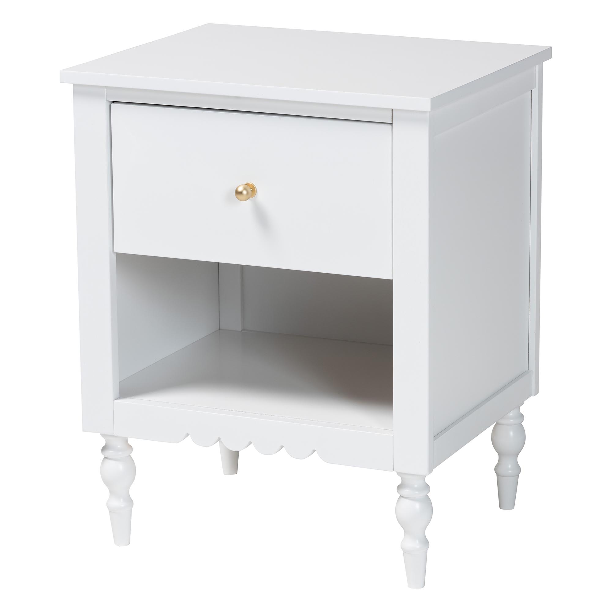 Baxton Studio Roni Modern White Scalloped Wood 4-Piece Full Bedroom Set with Two Nightstands