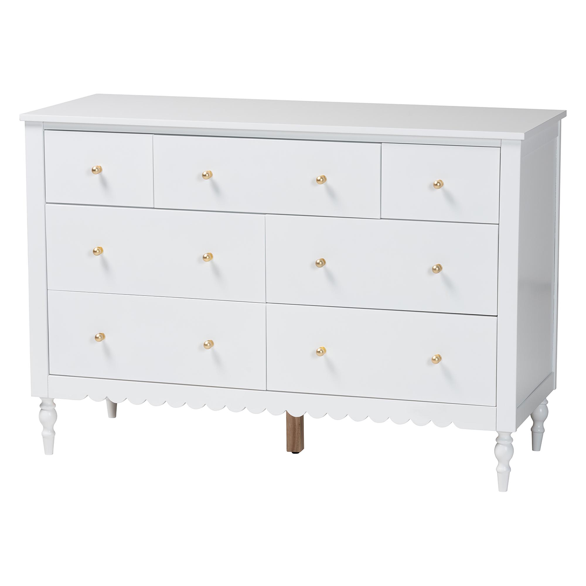 Baxton Studio Roni Modern White Scalloped Wood 4-Piece Twin Bedroom Set with Two Nightstands