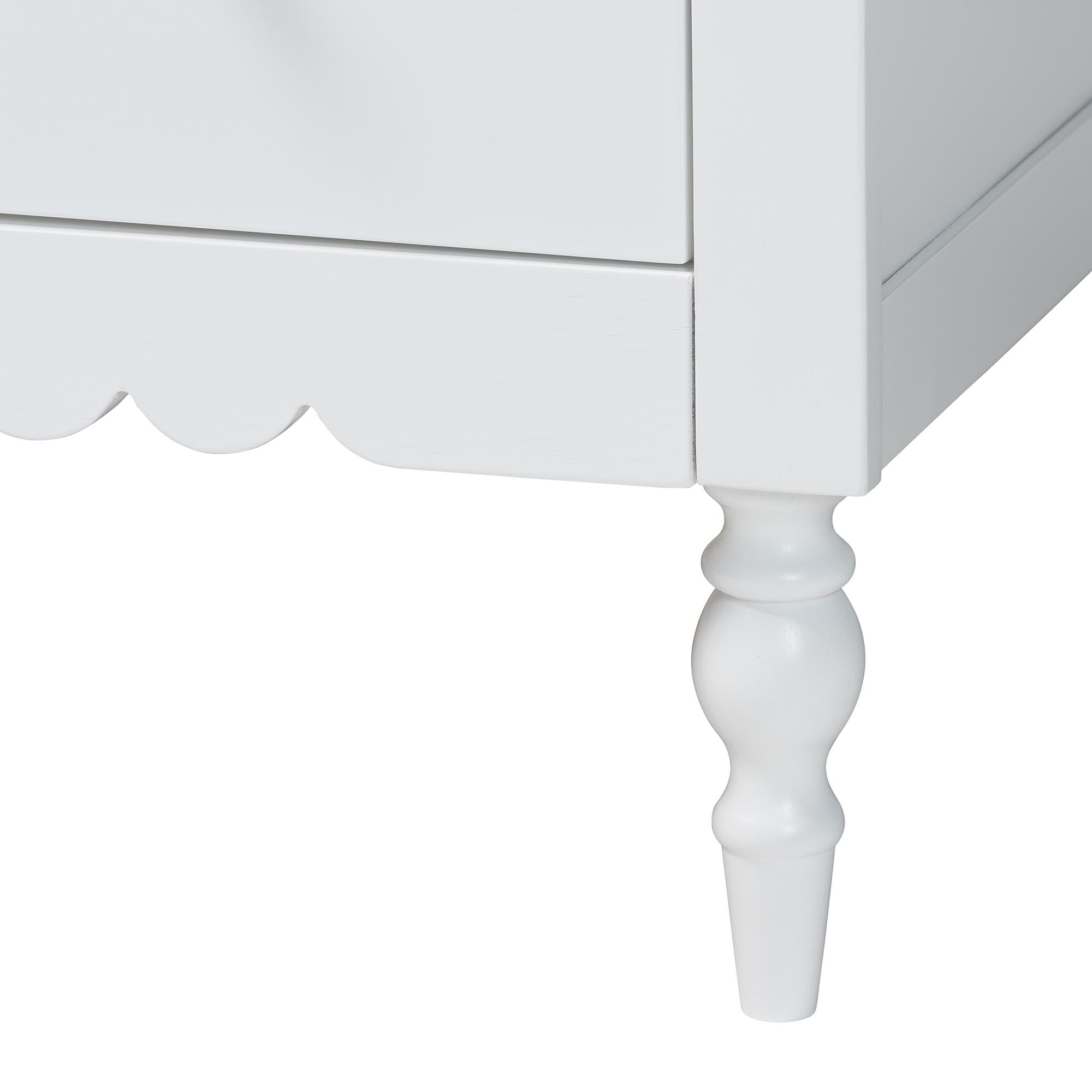 Baxton Studio Roni Modern White Scalloped Wood 4-Piece Twin Bedroom Set with Two Nightstands