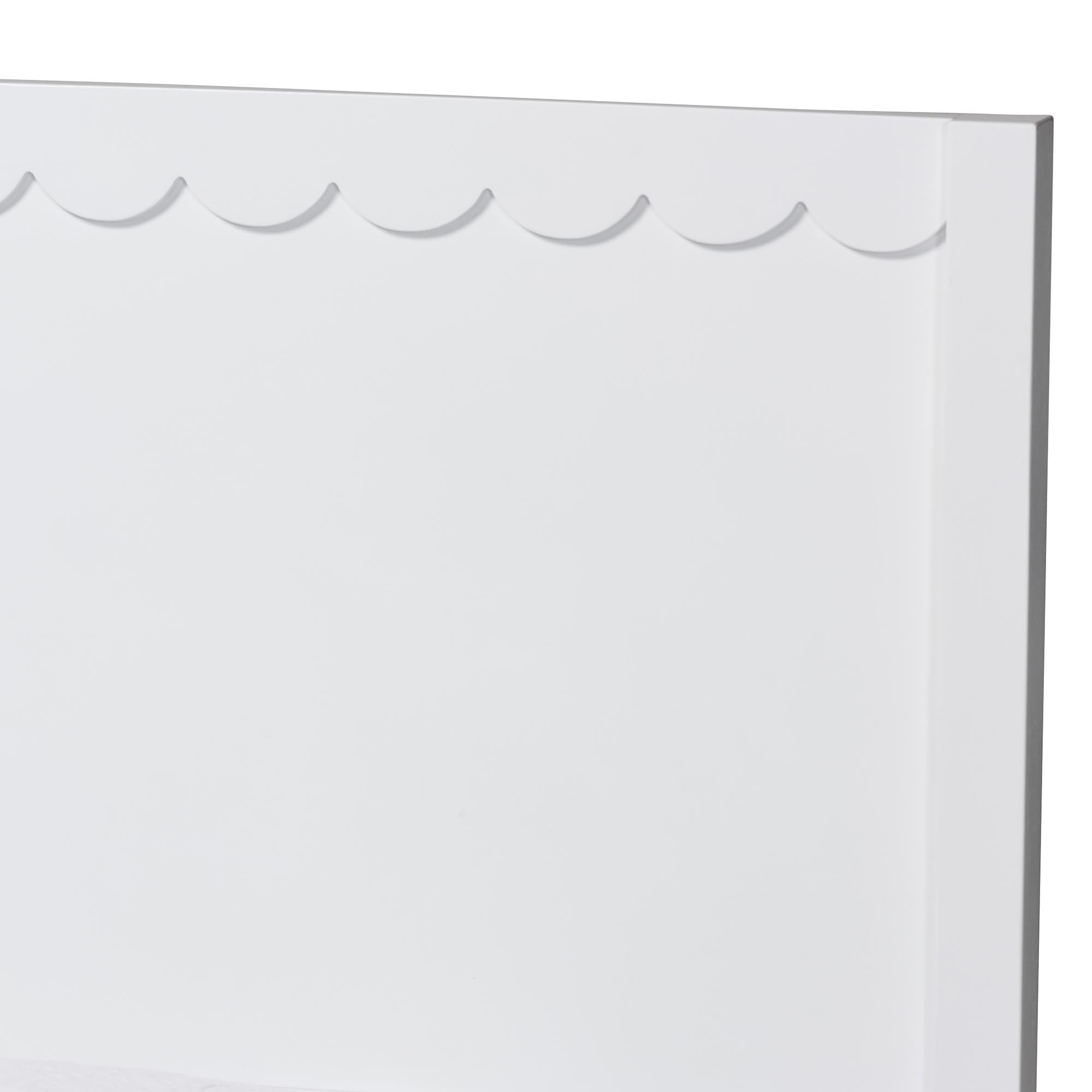 Baxton Studio Roni Modern White Scalloped Wood 4-Piece Twin Bedroom Set with Two Nightstands