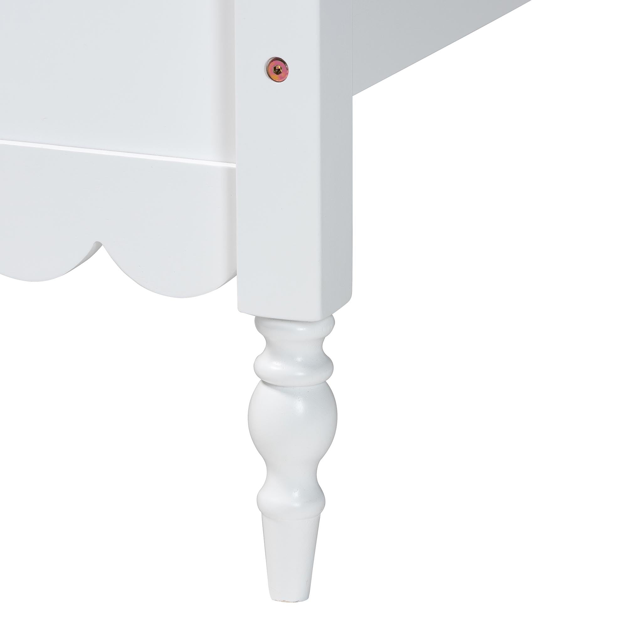 Baxton Studio Roni Modern White Scalloped Wood 4-Piece Full Bedroom Set with Two Nightstands