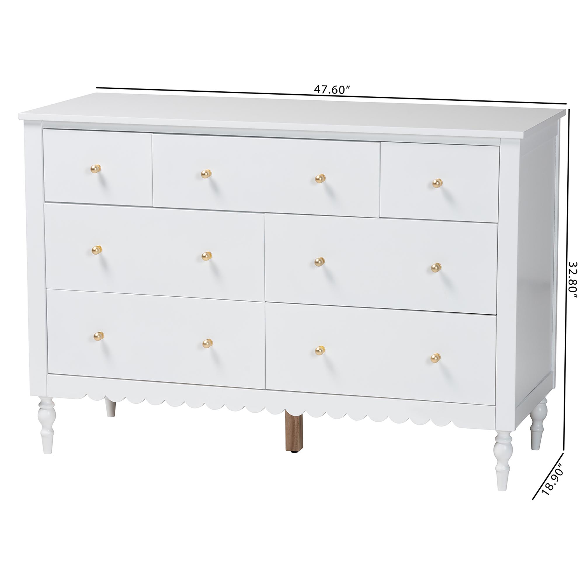 Baxton Studio Roni Modern White Wood 7-Drawer Dresser with Scalloped Edges