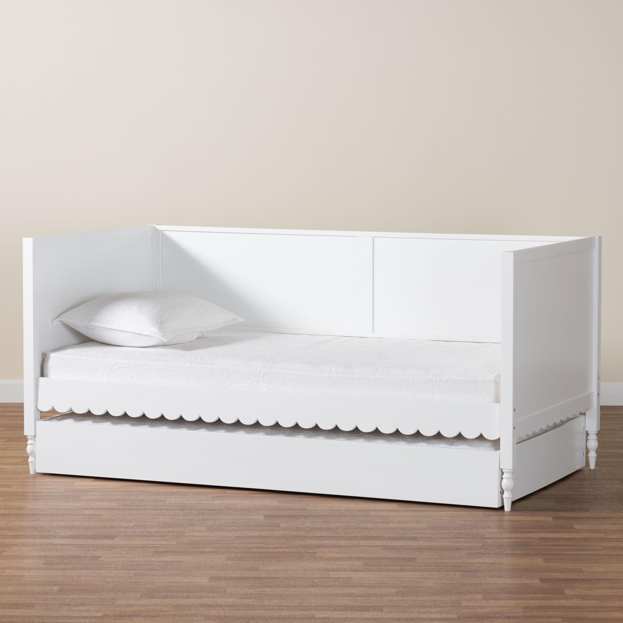 Baxton Studio Roni Modern White Scalloped Wood Twin Daybed with Trundle