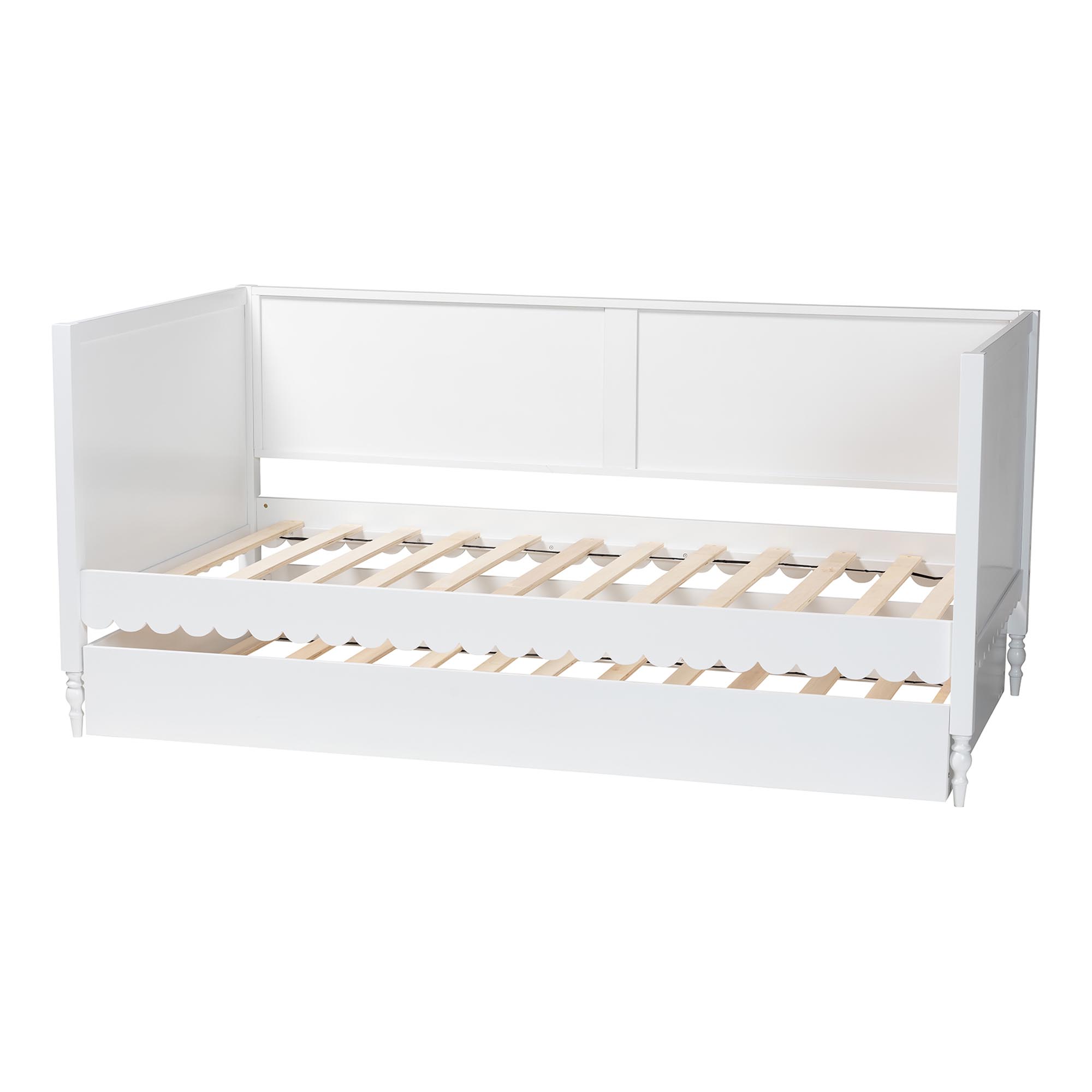 Baxton Studio Roni Modern White Scalloped Wood Twin Daybed with Trundle
