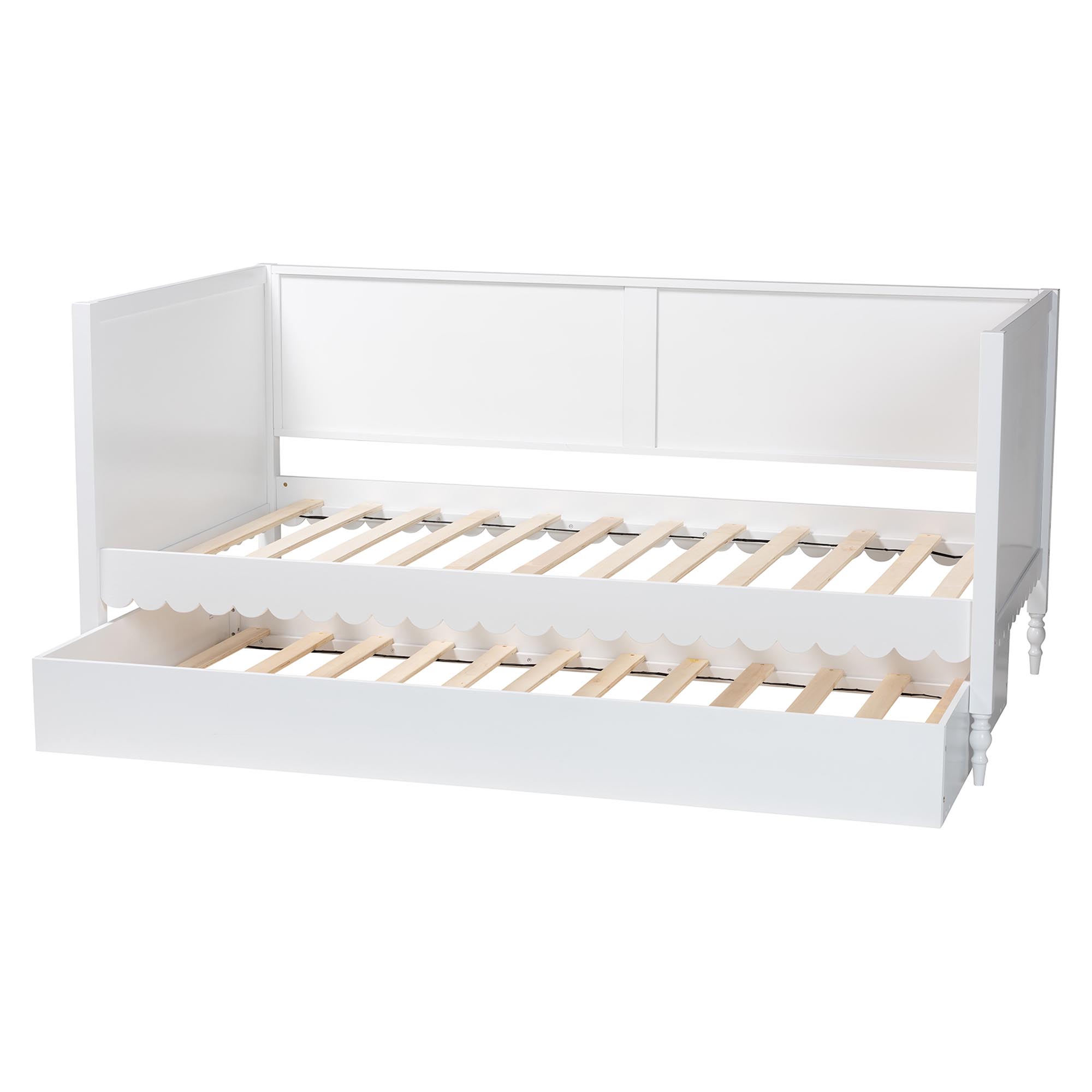Baxton Studio Roni Modern White Scalloped Wood Twin Daybed with Trundle