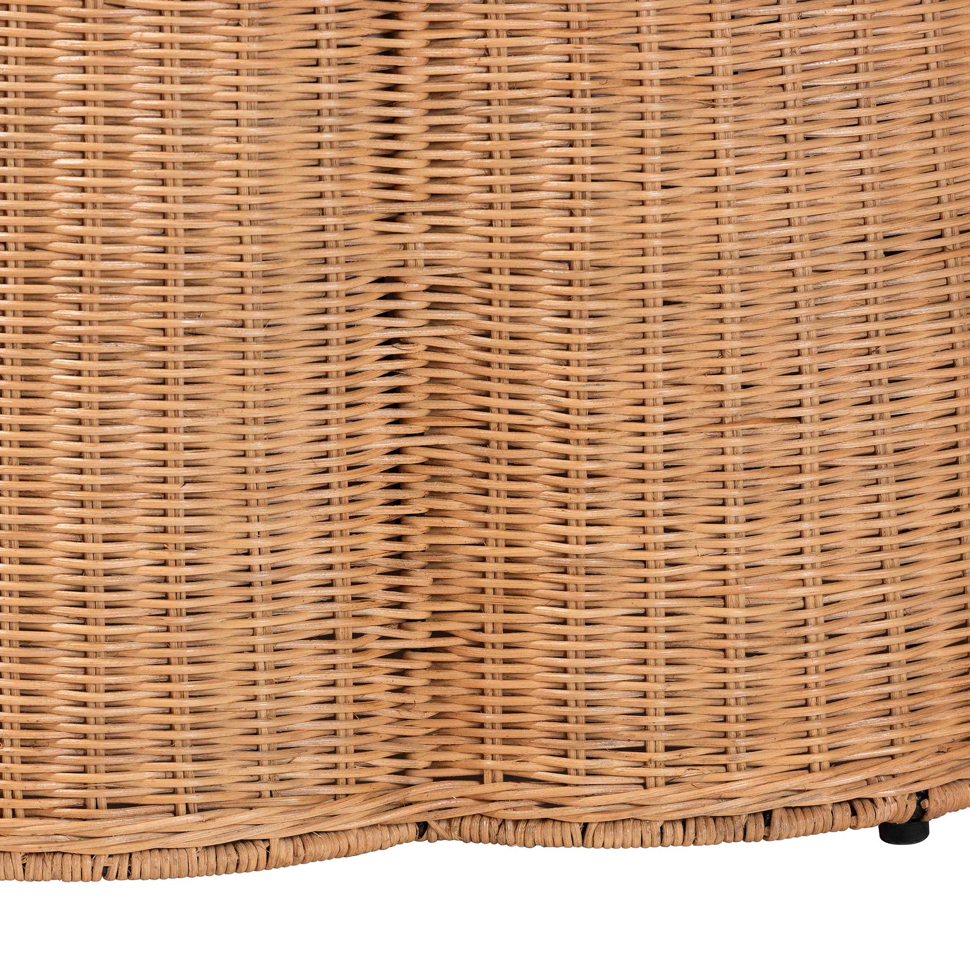 bali & pari Palm Scallop Natural Rattan Ottoman with Cushion - Handwoven Wicker Accent Stool or Footrest for Living Room, Bedroom, or Sunroom, Coastal Boho Style, 32" Round