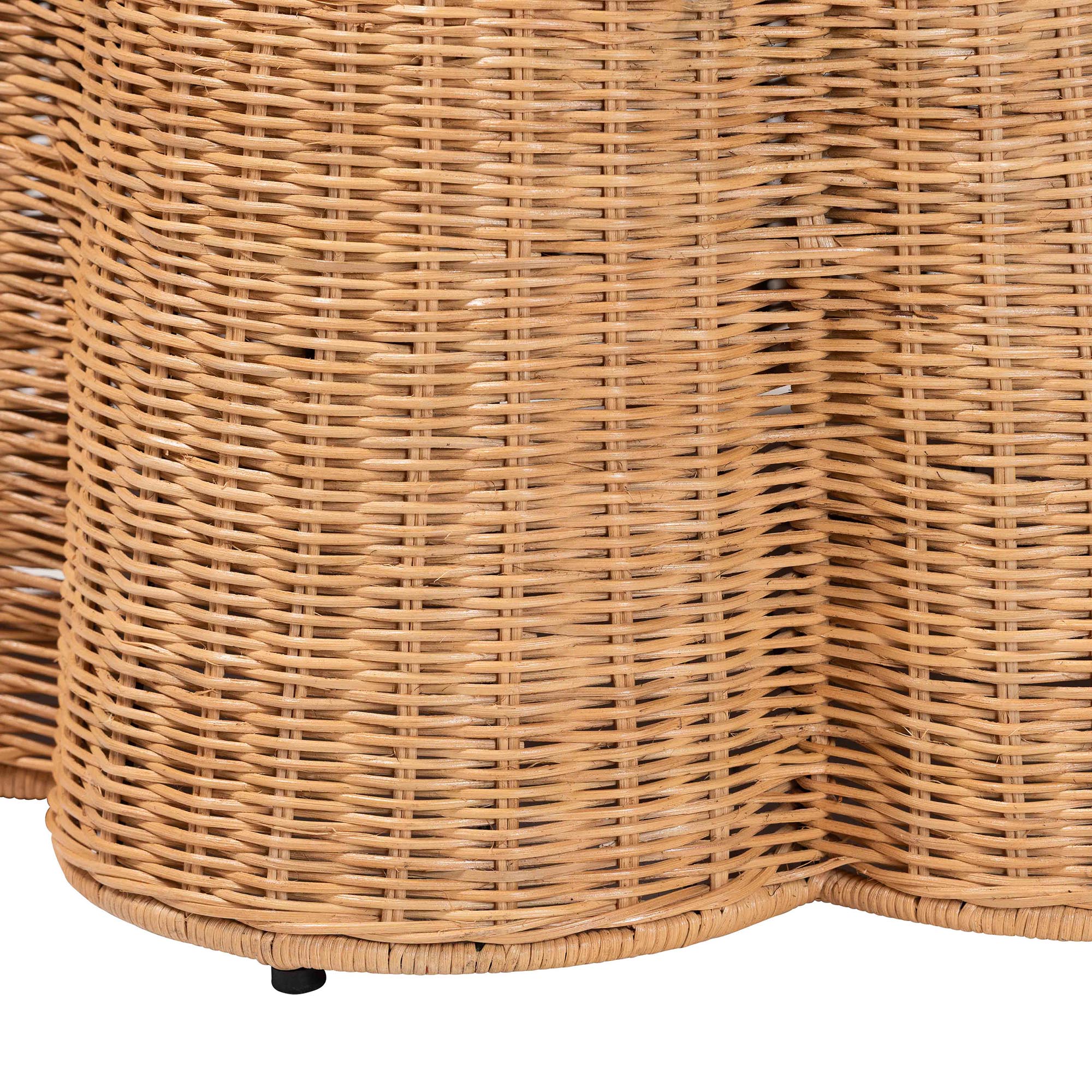 bali & pari Palm Scallop Natural Rattan Ottoman with Cushion - Handwoven Wicker Accent Stool or Footrest for Living Room, Bedroom, or Sunroom, Coastal Boho Style, 26" Round