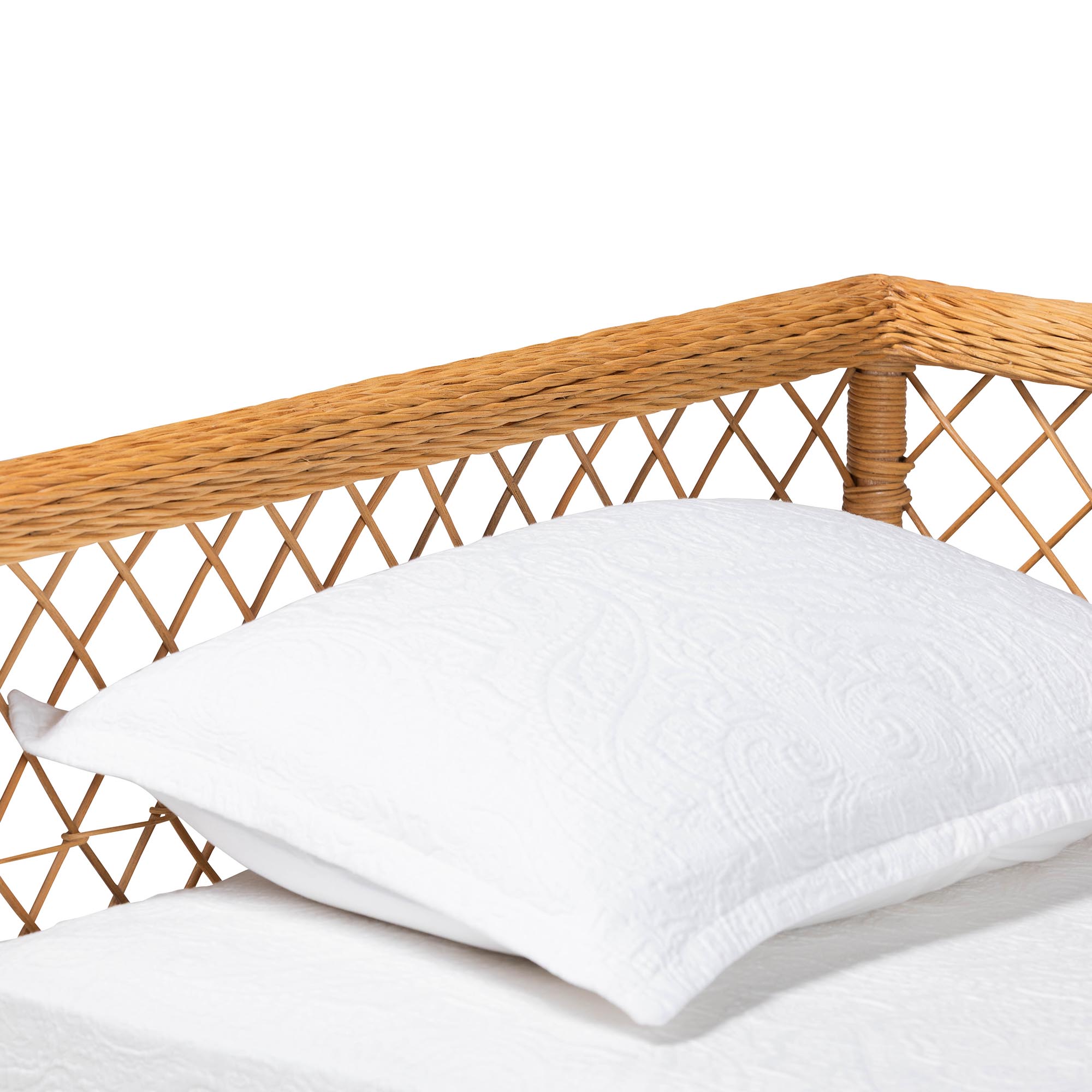 bali & pari Teresa Natural Rattan Daybed - Handwoven Sofa Bed Frame with Scalloped Edge and Open Lattice Back and Side, Coastal Boho Style Lounge Seating, Twin