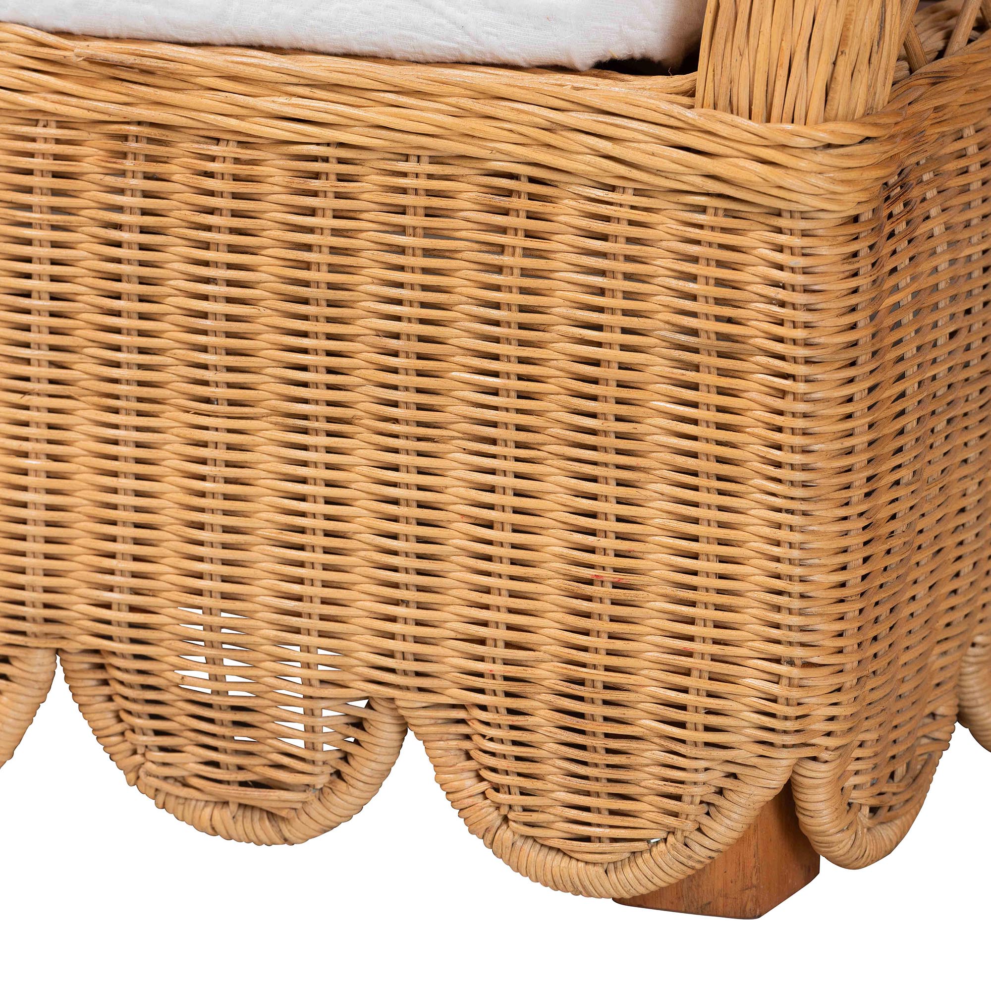 bali & pari Teresa Natural Rattan Daybed - Handwoven Sofa Bed Frame with Scalloped Edge and Open Lattice Back and Side, Coastal Boho Style Lounge Seating, Twin