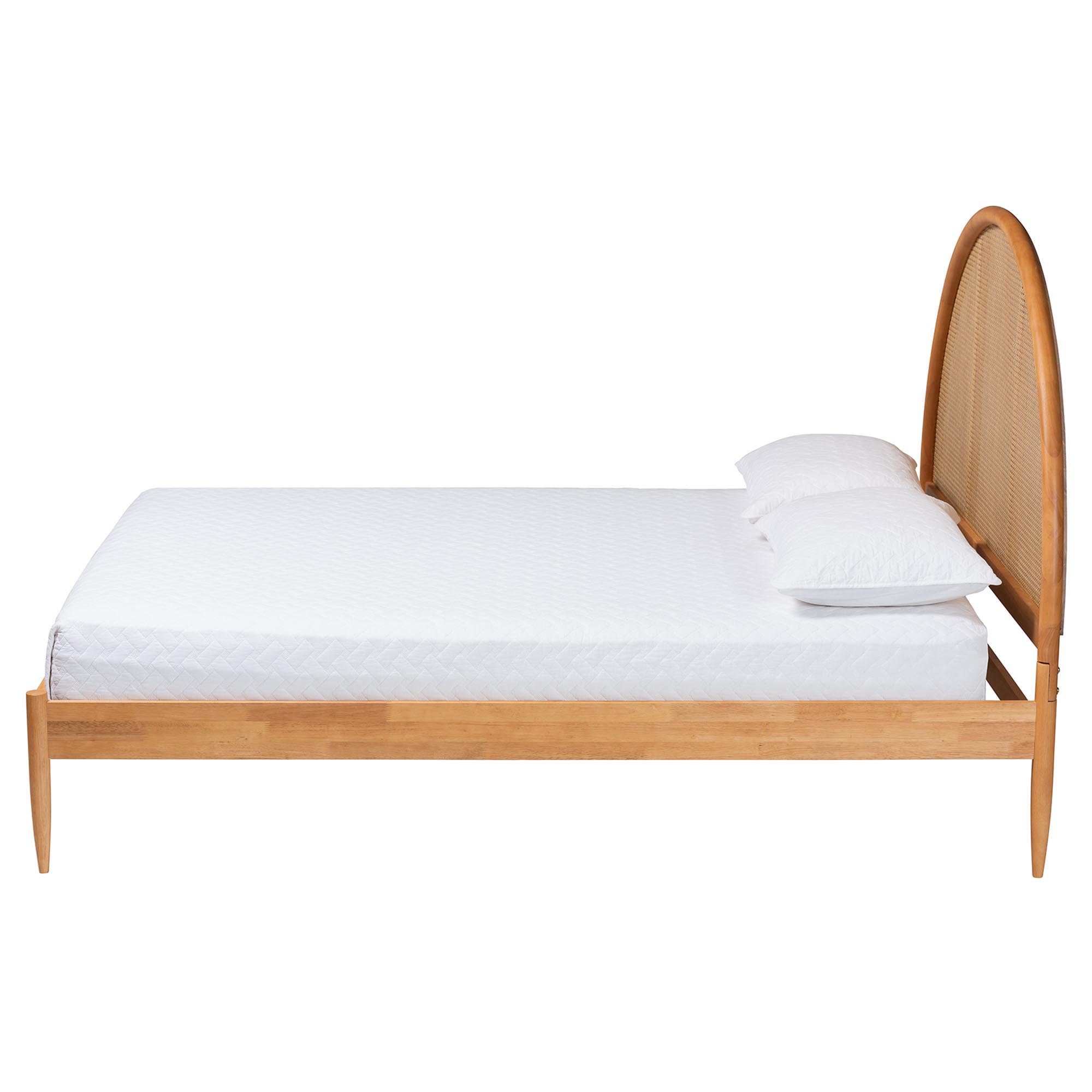 Baxton Studio Wrenley Japandi Oak Brown Wood Queen Bed with Antique Rattan