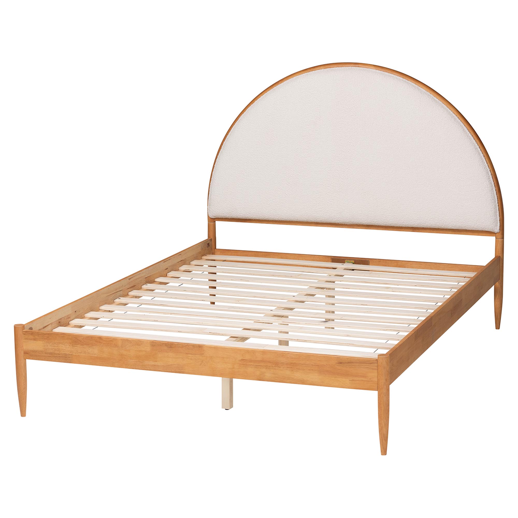 Baxton Studio Dawson Japandi Cream Teddy Fabric and Oak Brown Wood Queen Bed