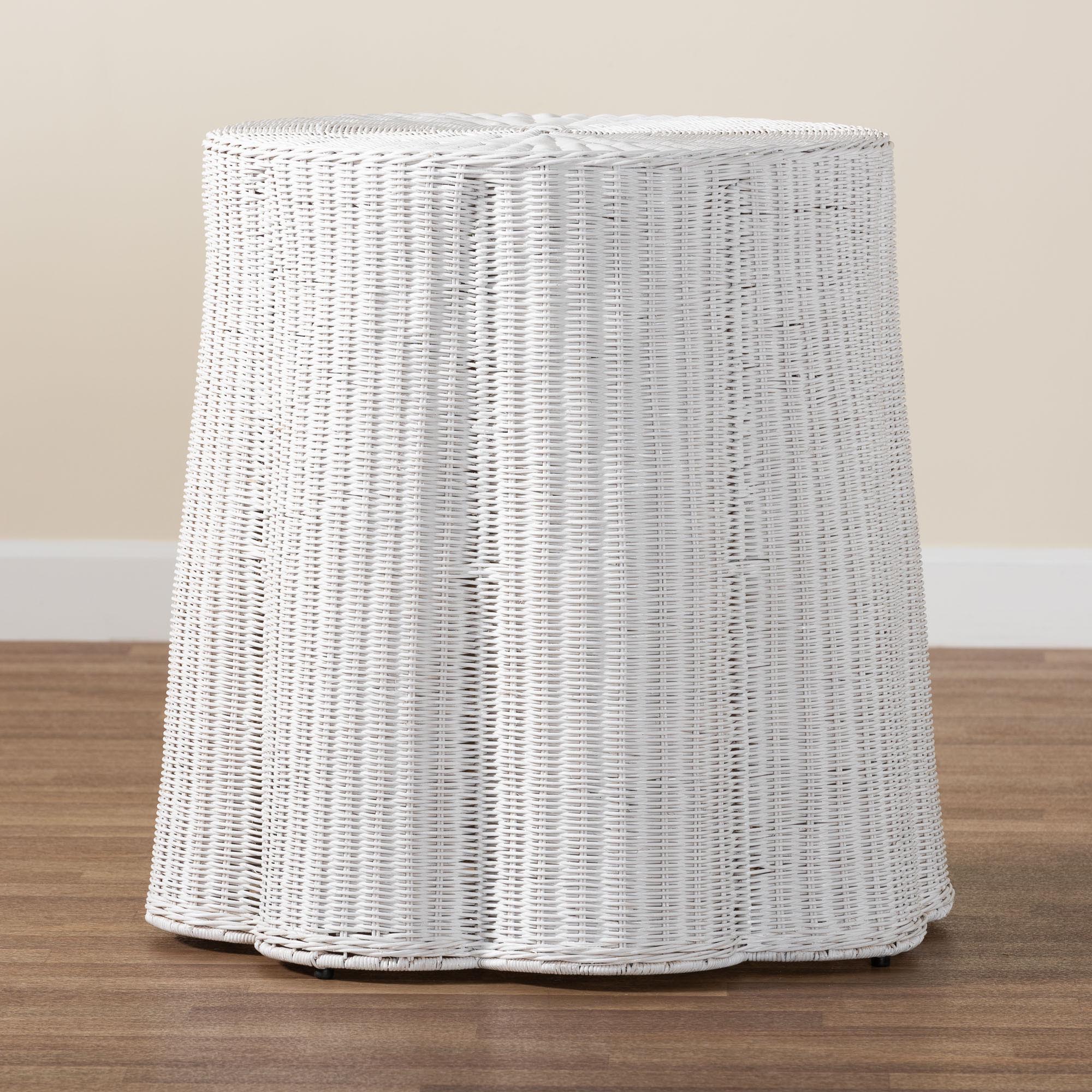 bali & pari Palm Bohemian White Scalloped Rattan Console Table
