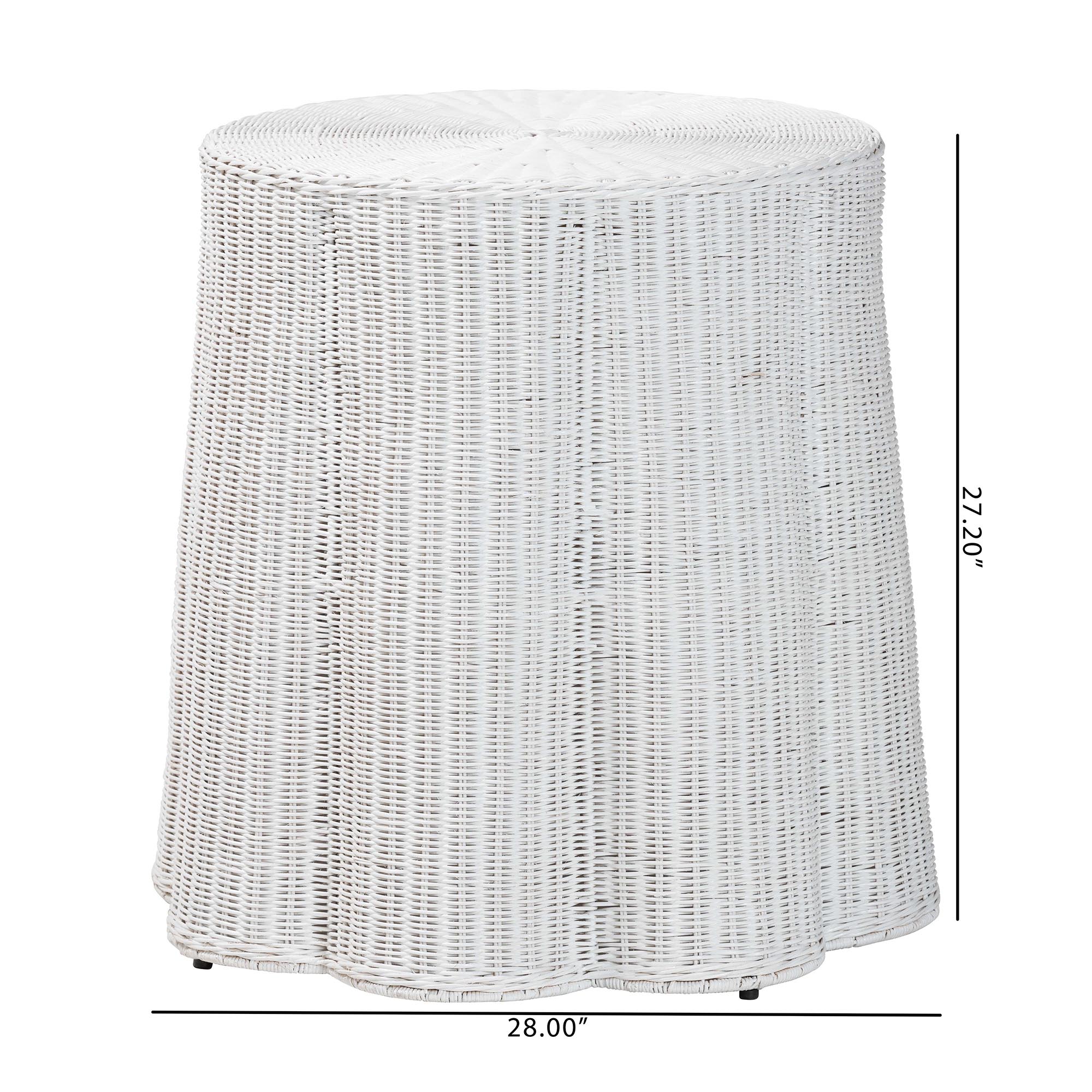 bali & pari Palm Bohemian White Scalloped Rattan Console Table