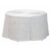 bali & pari Palm Scalloped Rattan Coffee Table - Handwoven Wicker Round Accent Table for Living Room Patio or Sunroom, Coastal Boho Style, White