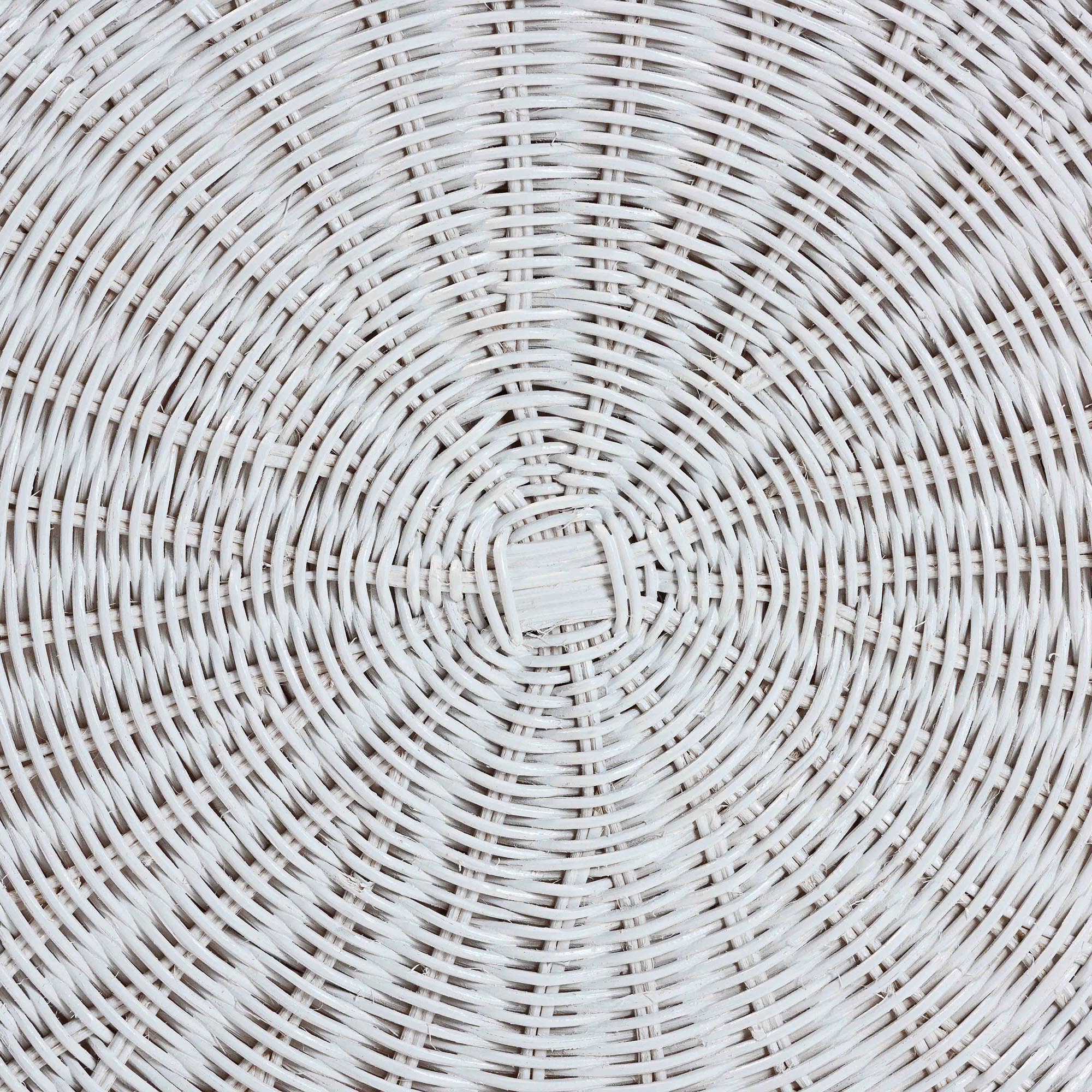 bali & pari Palm Scalloped Rattan Coffee Table - Handwoven Wicker Round Accent Table for Living Room Patio or Sunroom, Coastal Boho Style, White